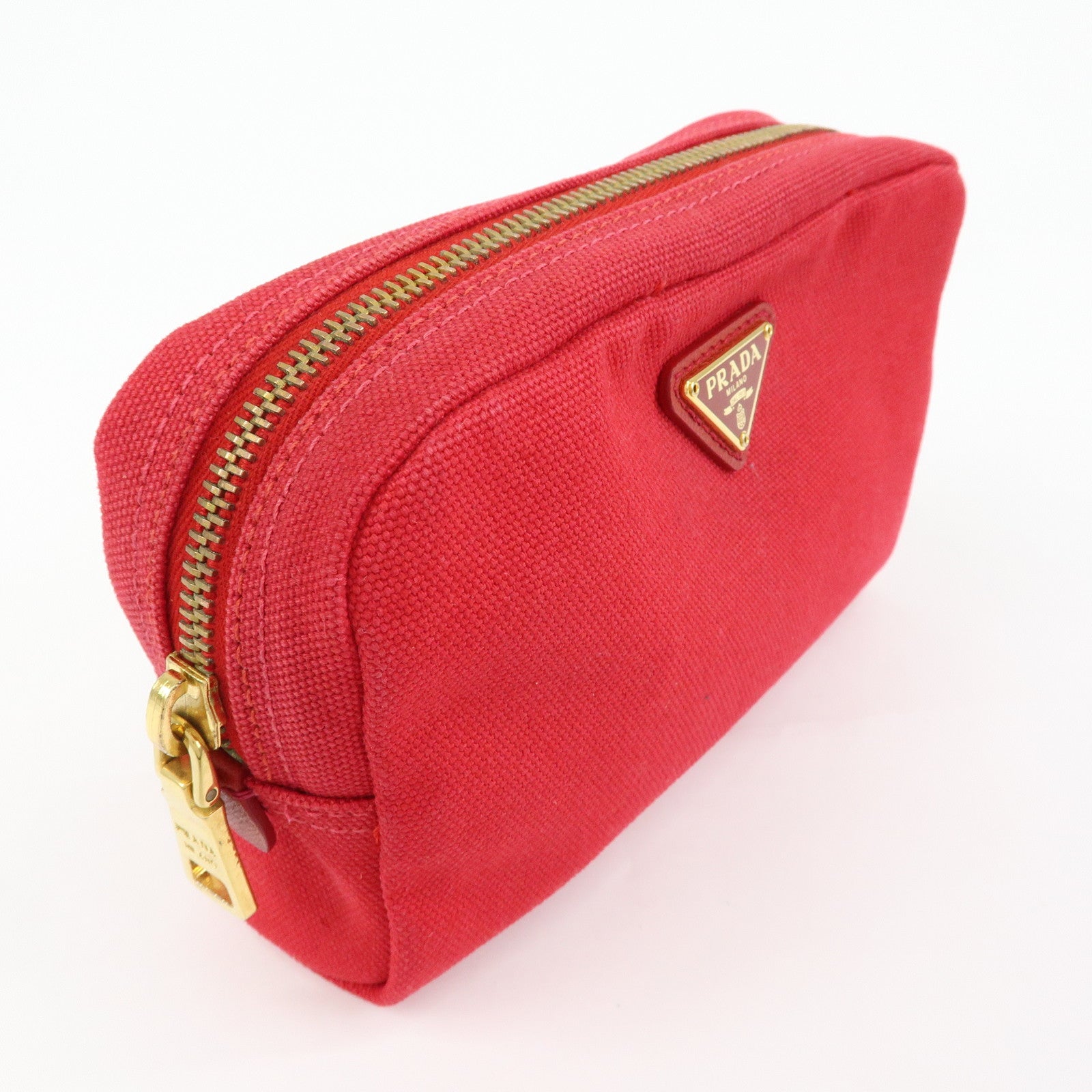 PRADA Triangle Logo Canvas Saffiano Leather Pouch Red 1N0021