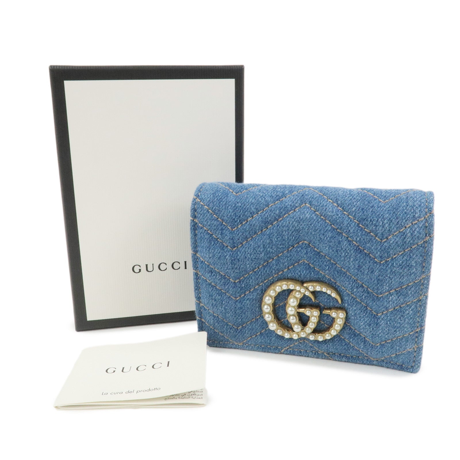 GUCCI GG Marmont Denim Leather Compact Bi-fold Wallet Blue 466492