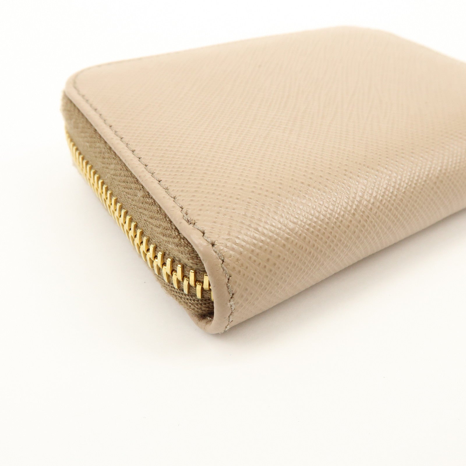 PRADA Triangle Logo Saffiano Leather Coin Case Beige 2MM003