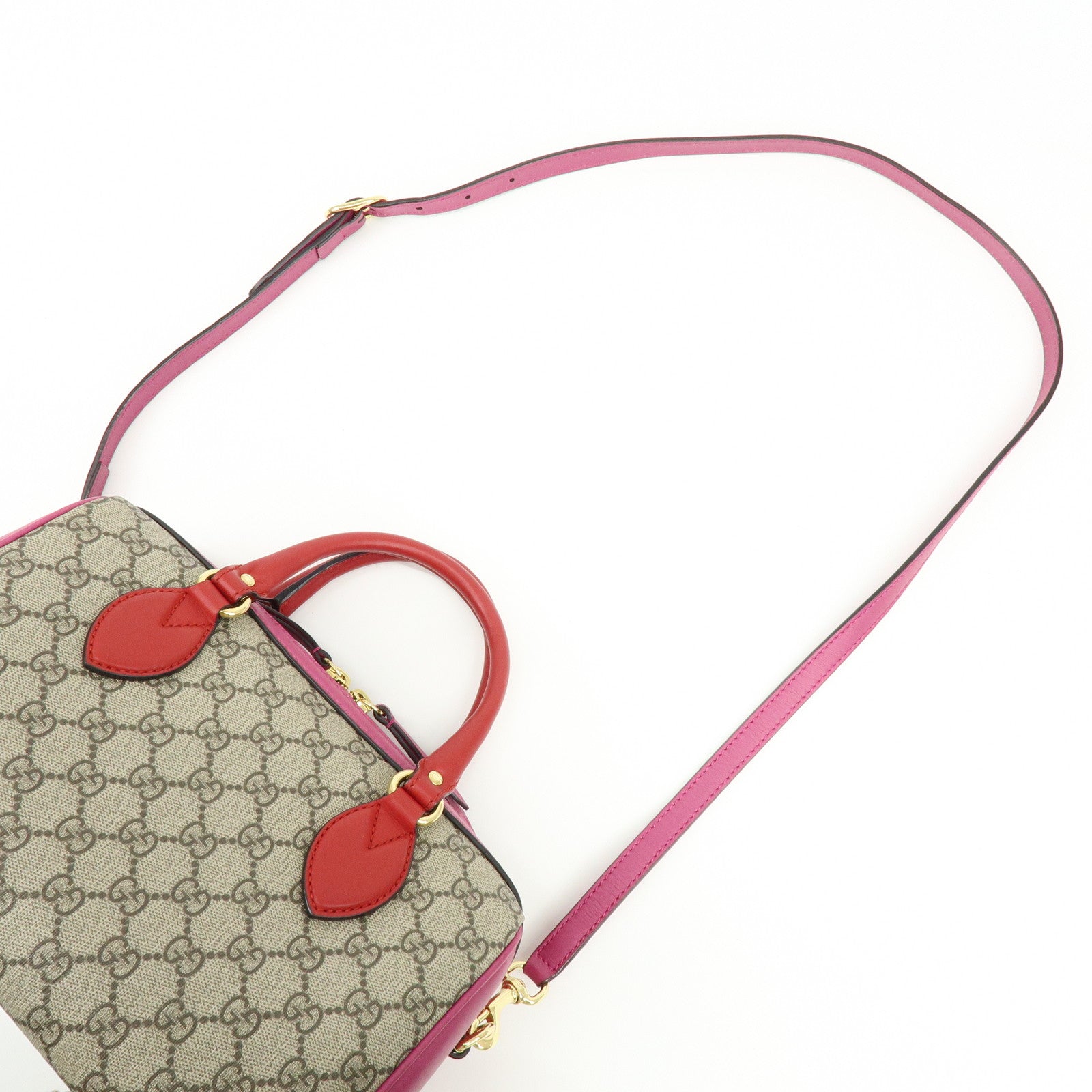 GUCCI GG Supreme Leather 2WAY Shoulder Bag Beige Red Pink 409529