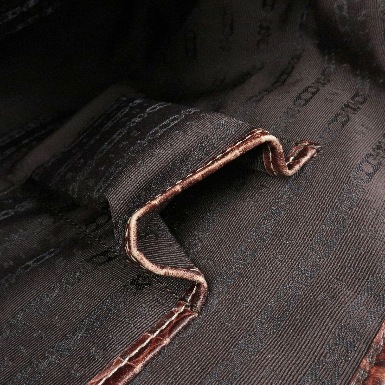 CELINE Logo Canvas Embossed Leather Tote Bag Hand Bag Brown