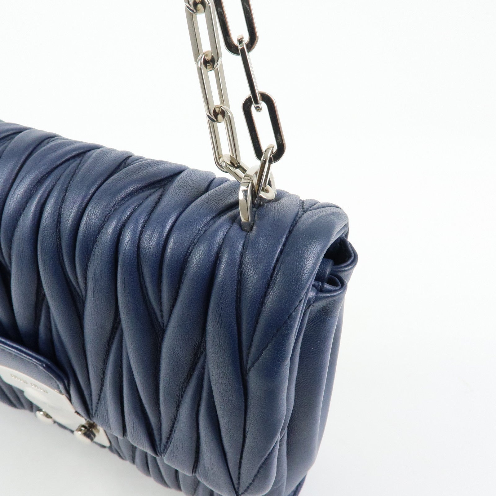 MIU MIU Matelasse Nappa Leather Shoulder Bag Chain Bag Navy