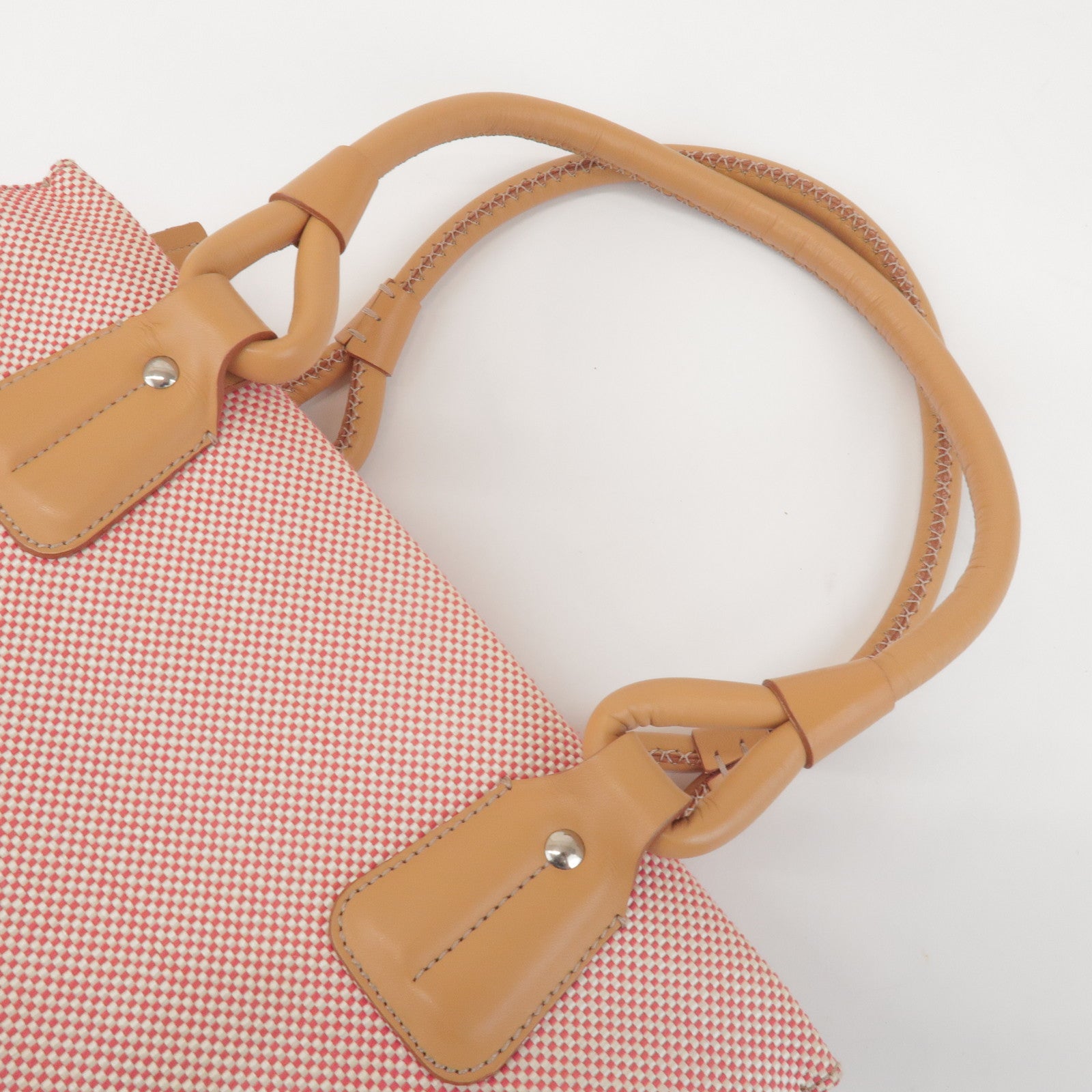 BURBERRY Canvas Leather Shoulder Bag Hand Bag Red Light Brown