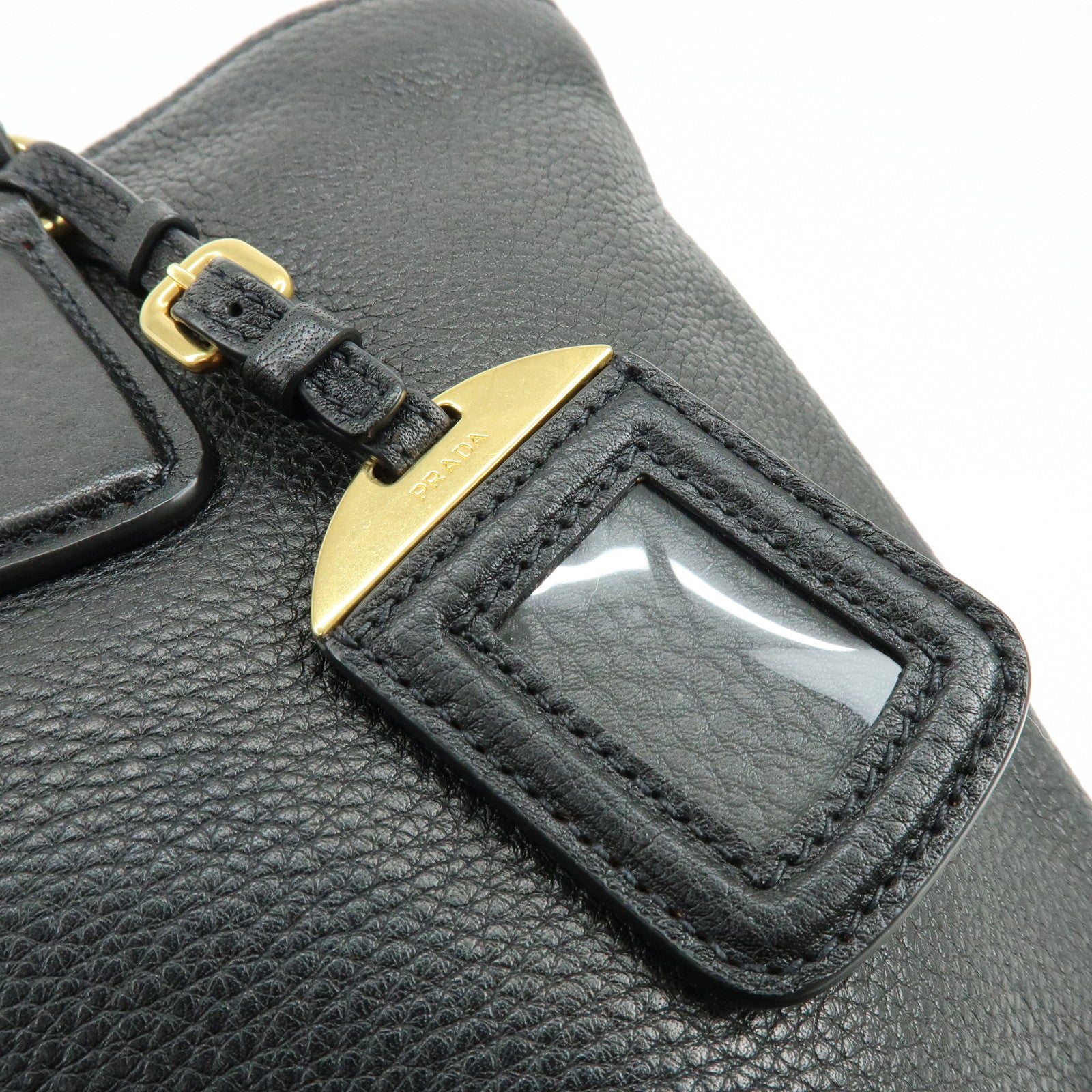 PRADA Calf Leather Tote Bag Hand Bag Black BN2579