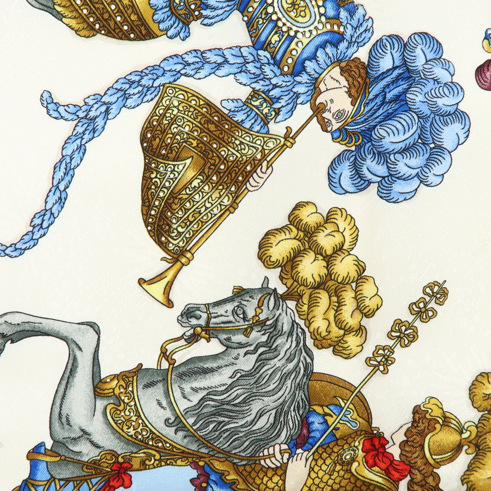 HERMES Carre 90 Silk 100% Scarf LES FERES DU ROI SOLEIL Red Gold