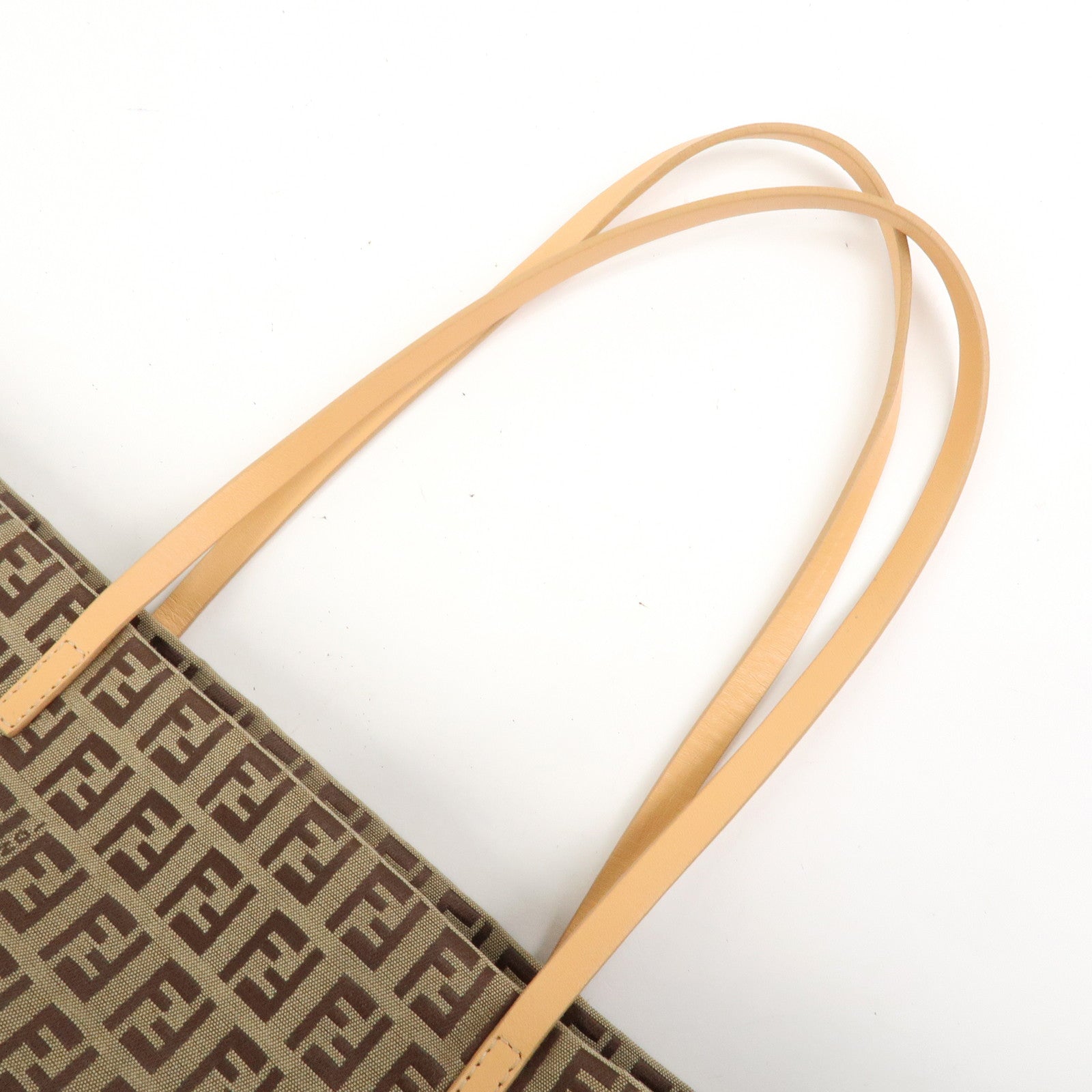 FENDI Zucchino Canvas Leather Tote Bag Shoulder Bag Brown 8BH026