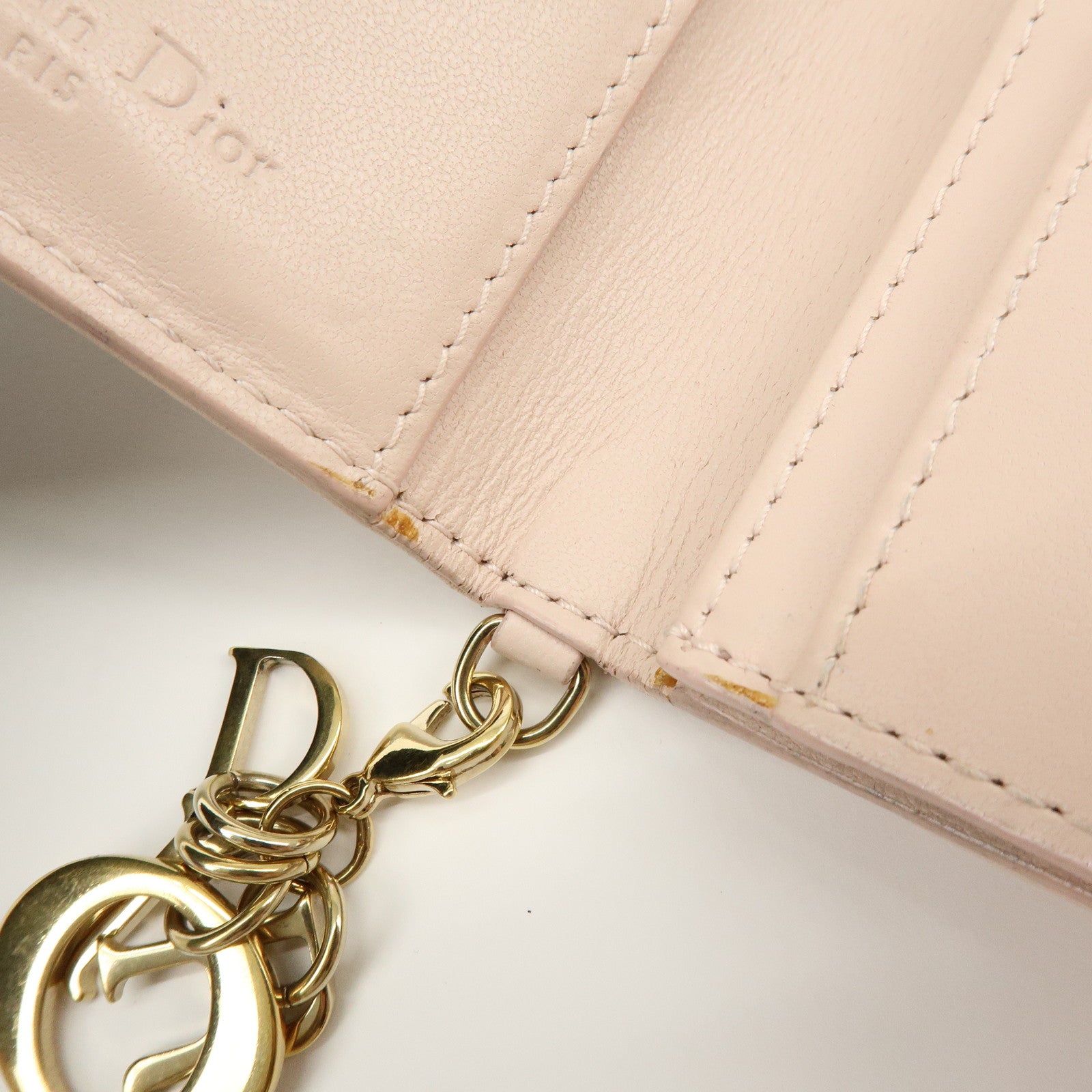 Christian Dior Lady Dior Canage Leather Card Case Pink Beige