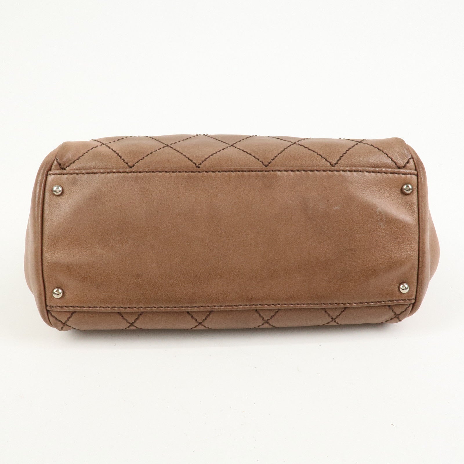 CHANEL Wild Stitch COCO Mark Lamb Skin Shoulder Bag Pink Beige