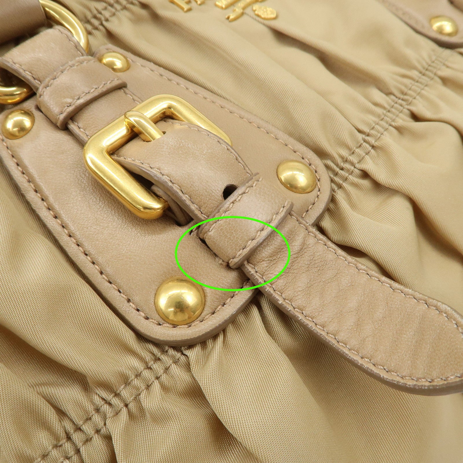 PRADA Logo Nylon Leather 2Way Shoulder Bag Hand Bag Beige BN1407