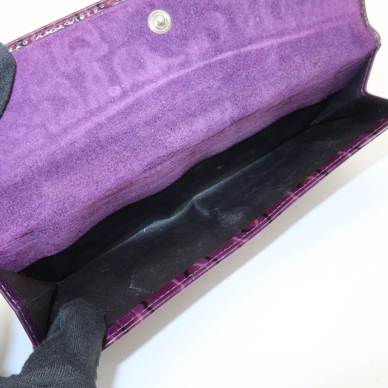 GUCCI New Jackie Logo Patent Leather Long Flap Wallet Purple 141430