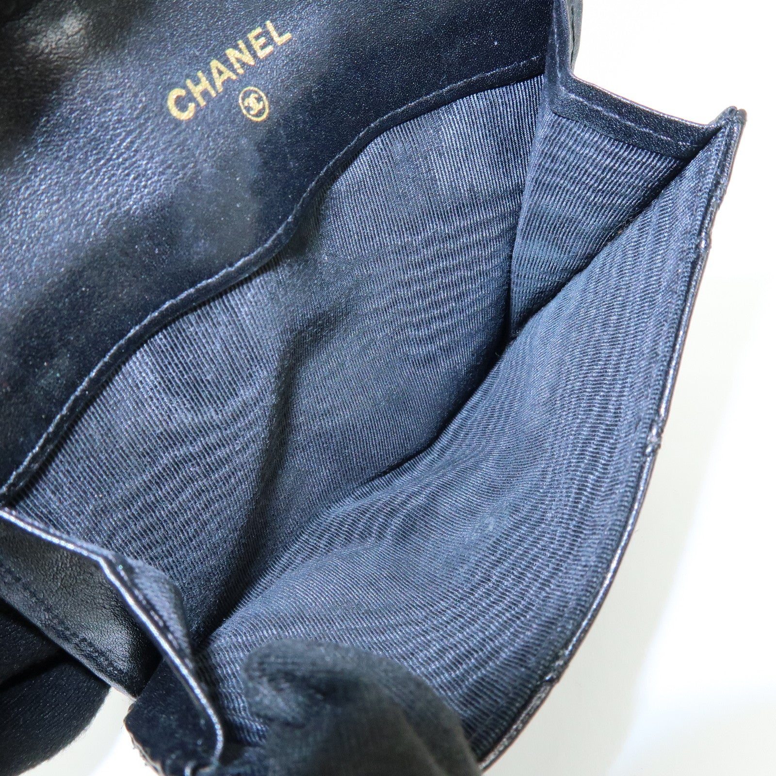 CHANEL Bicolore COCO Mark Calf Leather Compact Bi-fold Wallet Black