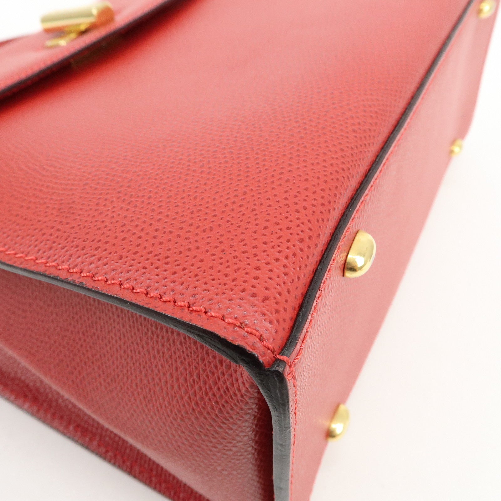 CELINE Leather Top Handle Turn Lock 2Way Hand Bag Shoulder Bag Red