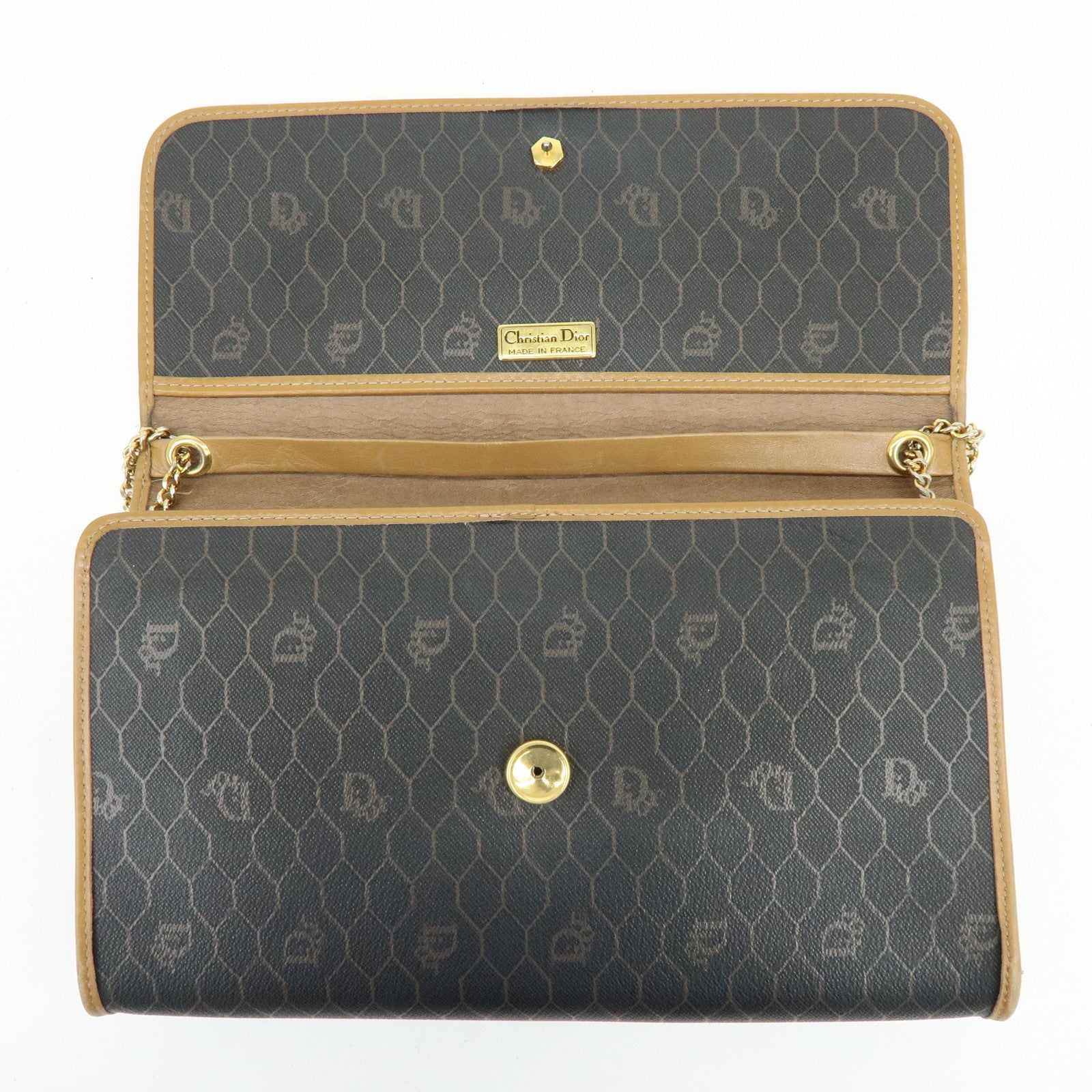 Christian Dior Honeycomb PVC Leather Chain Shoulder Bag Brown