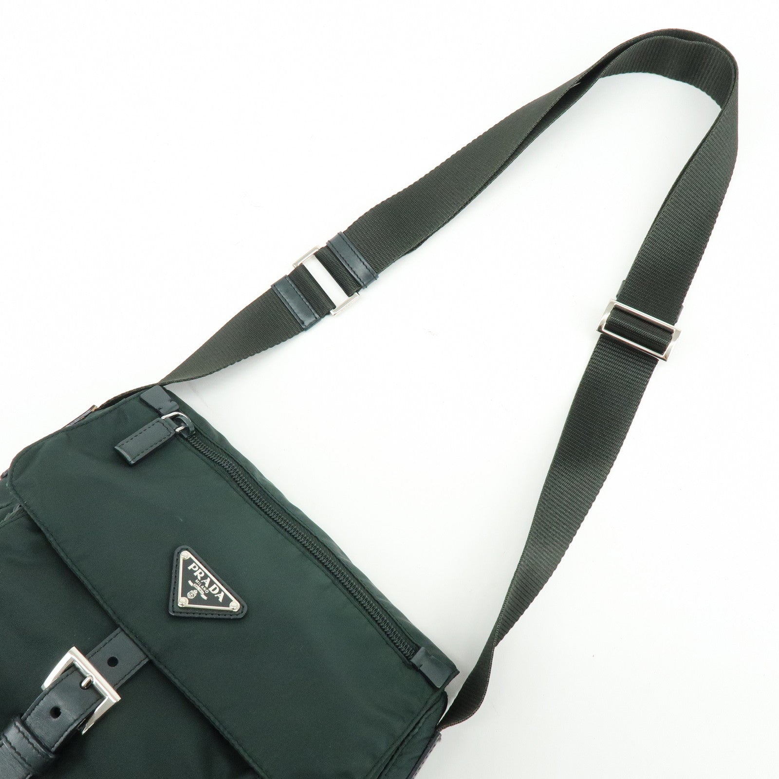 PRADA Triangle Logo Nylon Leather Shoulder Crossbody Bag Dark Brown