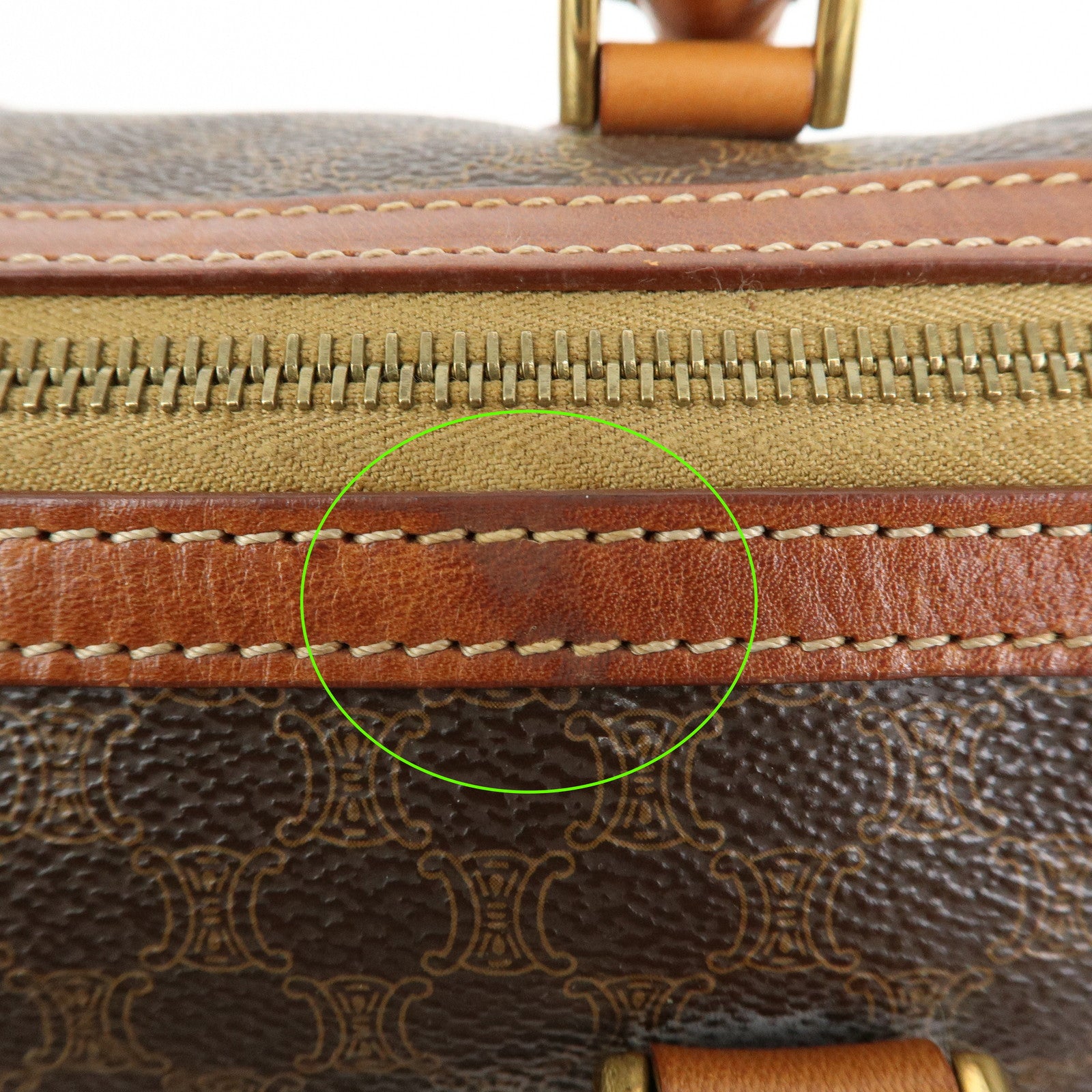 CELINE Logo Macadam PVC Leather Boston Bag Hand Bag Brown