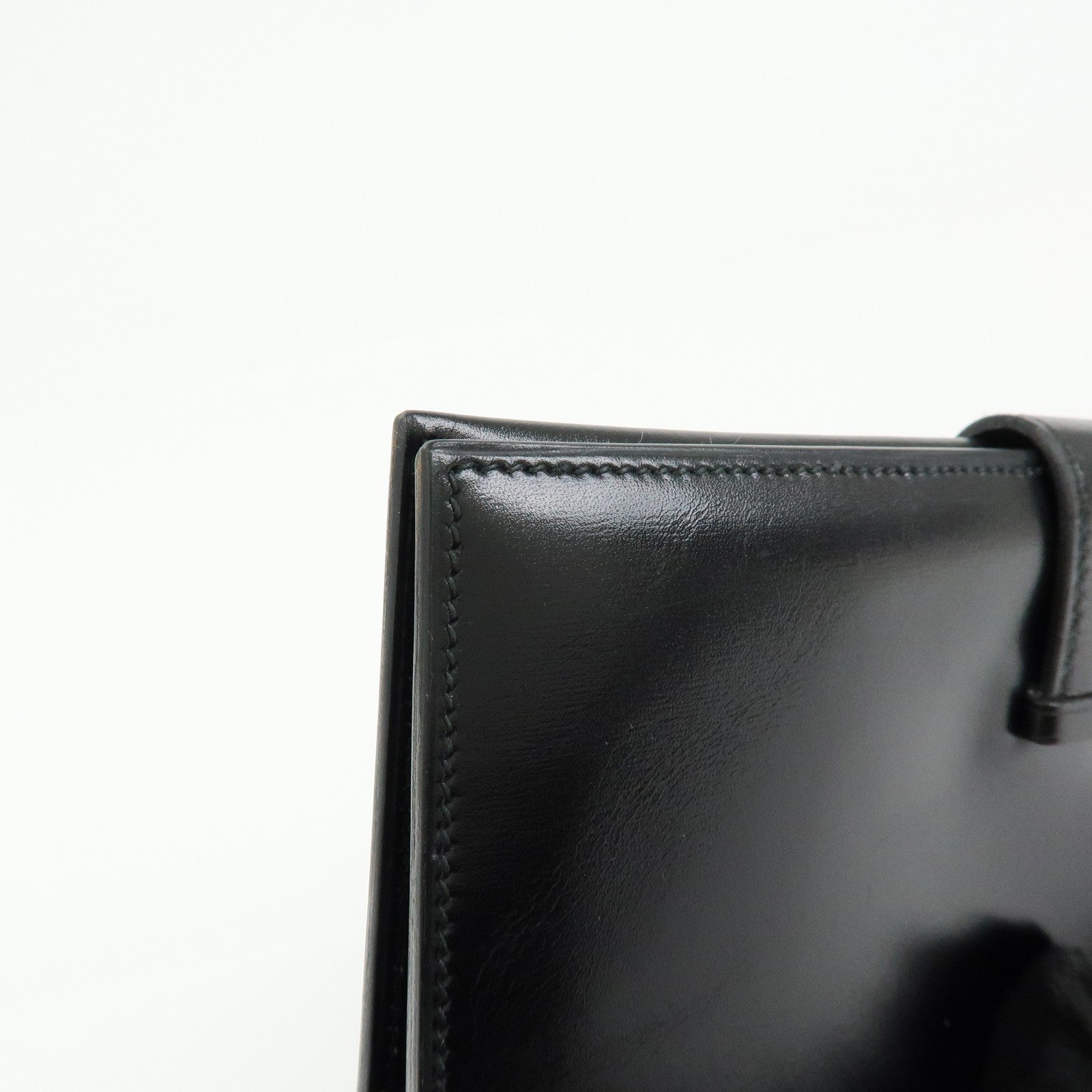 HERMES Bearn Box Calf Bi-fold Long Wallet 〇QStamped Black Gold