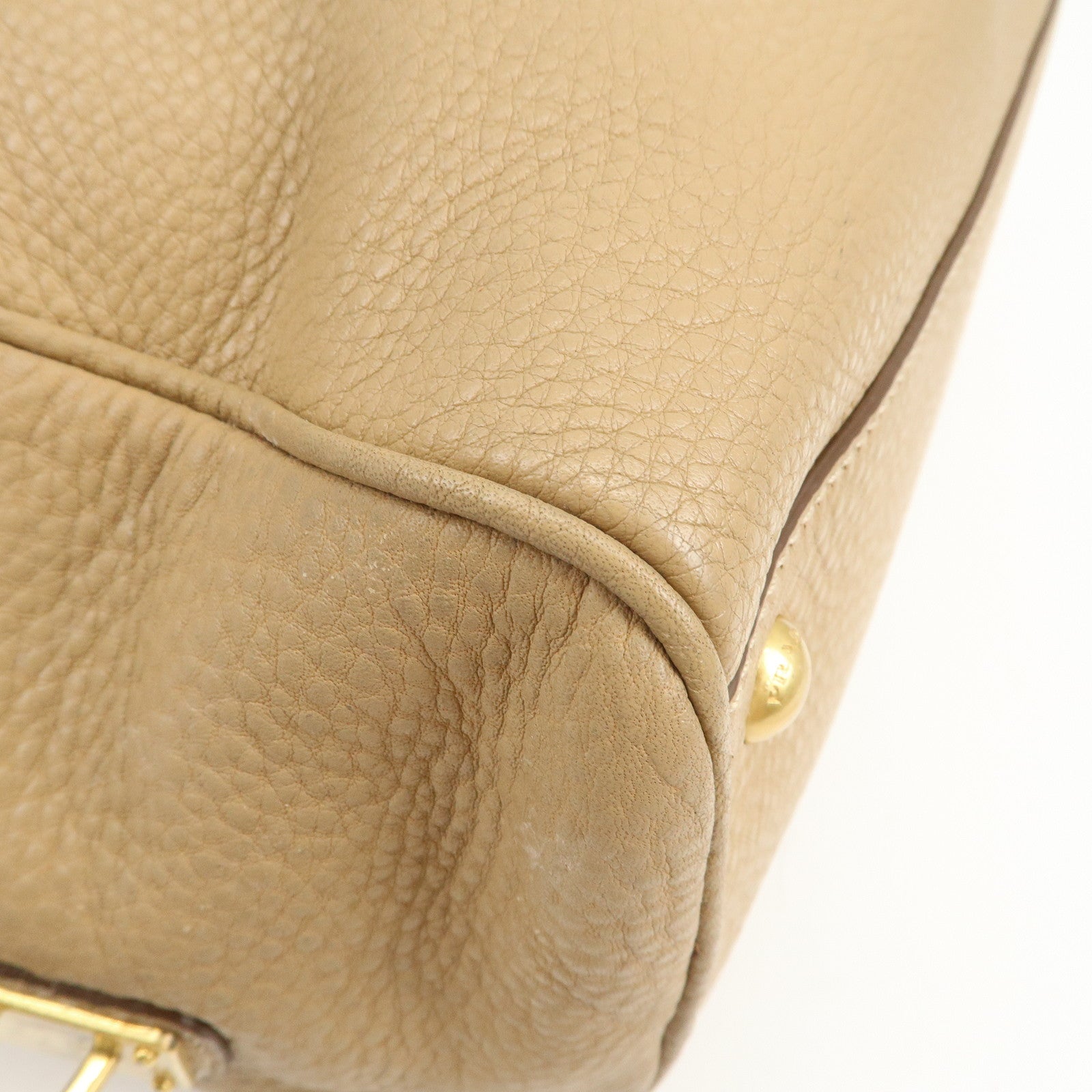 PRADA Leather Boston Bag Hand Bag Beige Gold BL8062