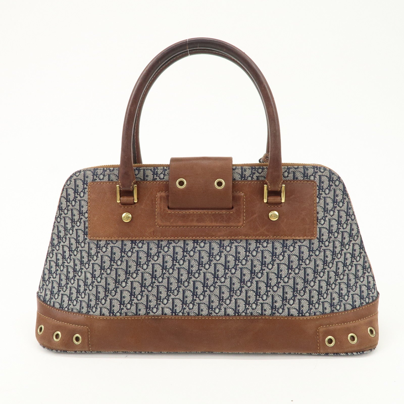 Christian Dior Street Chic Trotter Canvas Leather Hand Bag Brown