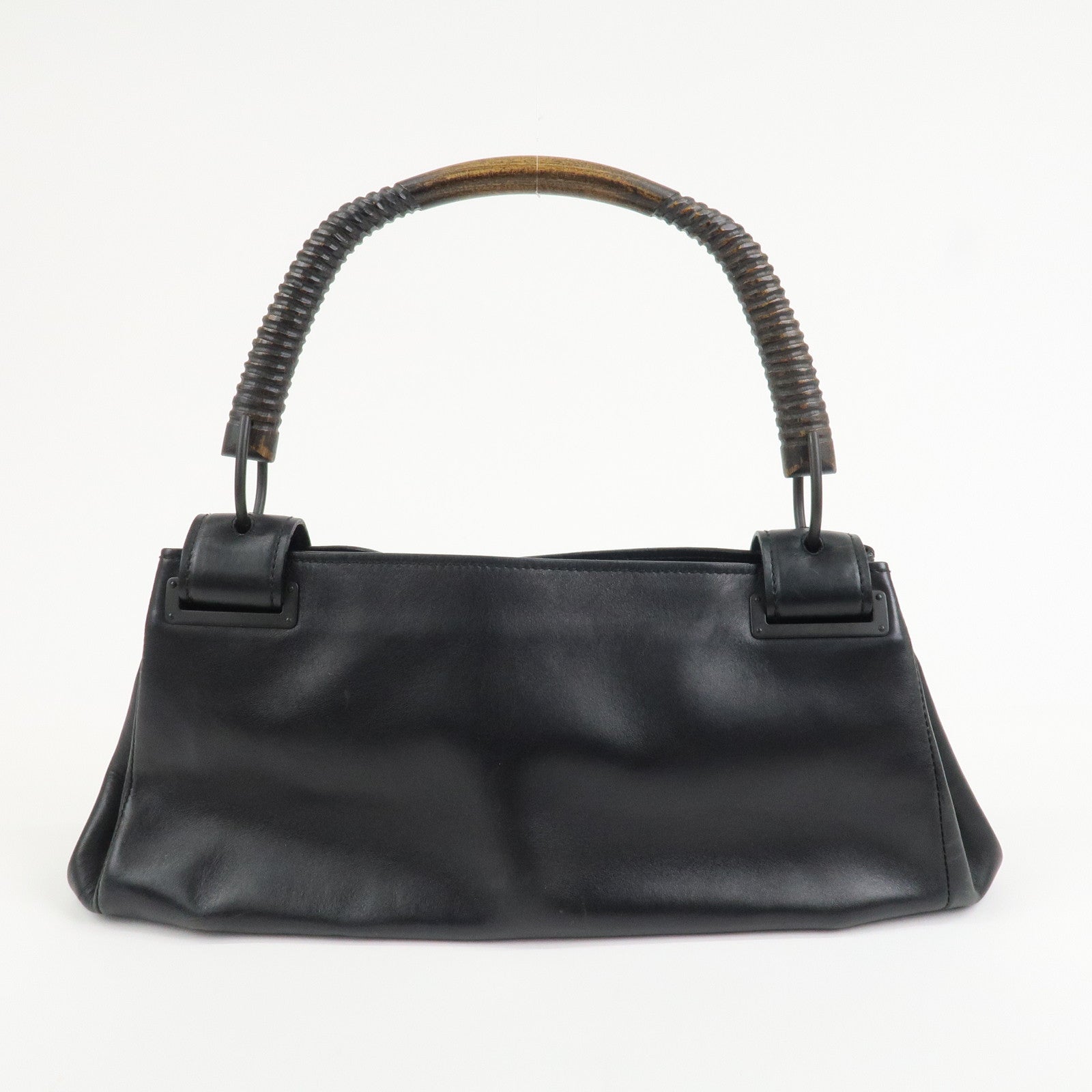 GUCCI Wood Handle Hand Bag Shoulder Bag Black 105192