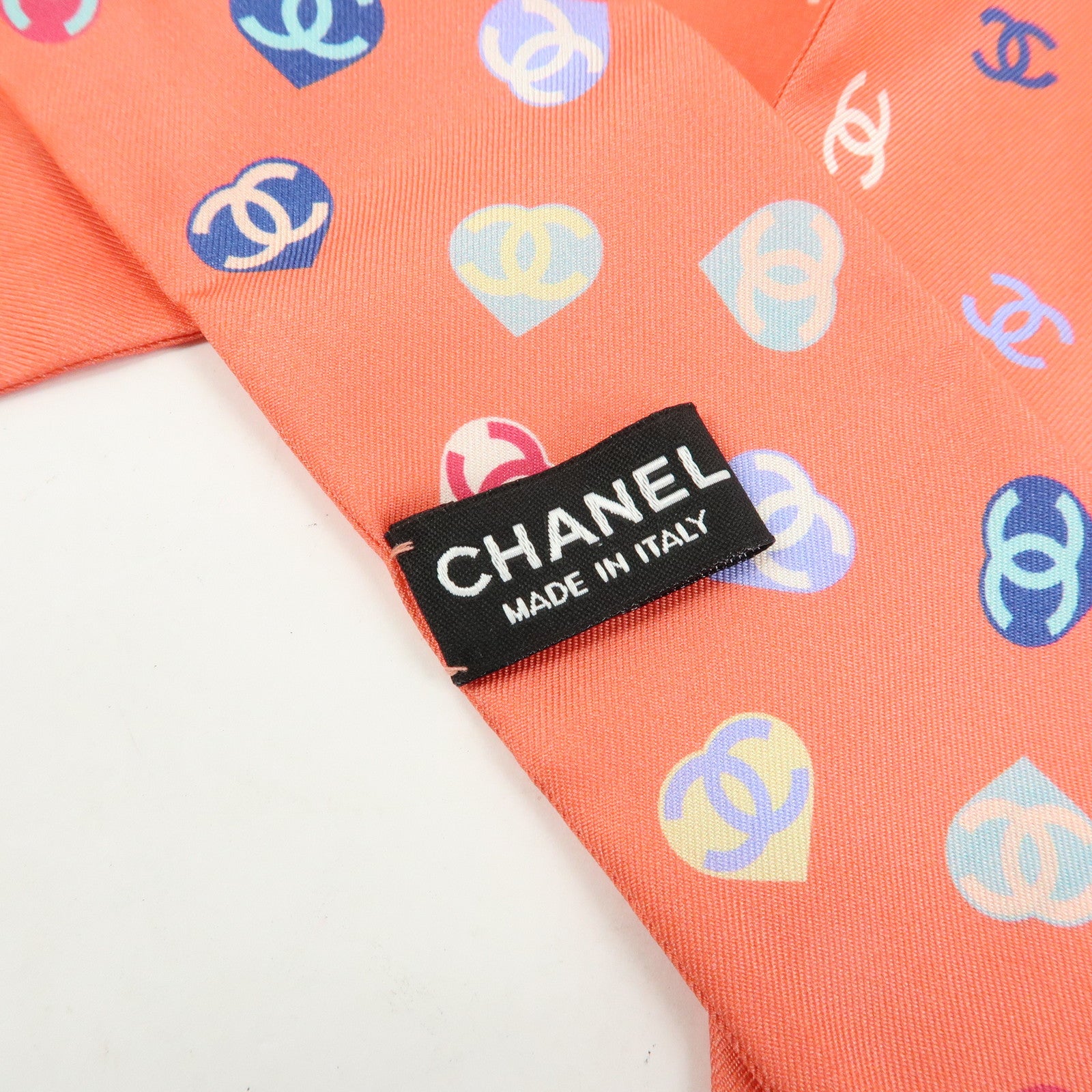 CHANEL Twilly Heart COCO Mark Silk 100% Scarf 6x118 Pink