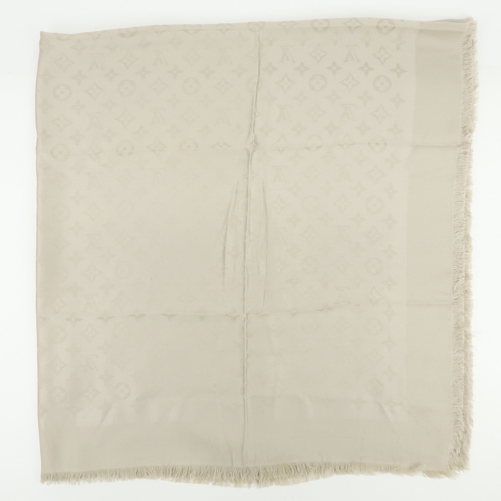 Louis Vuitton Monogram Classic Shawl Silk Wool Scarf Greige M96983