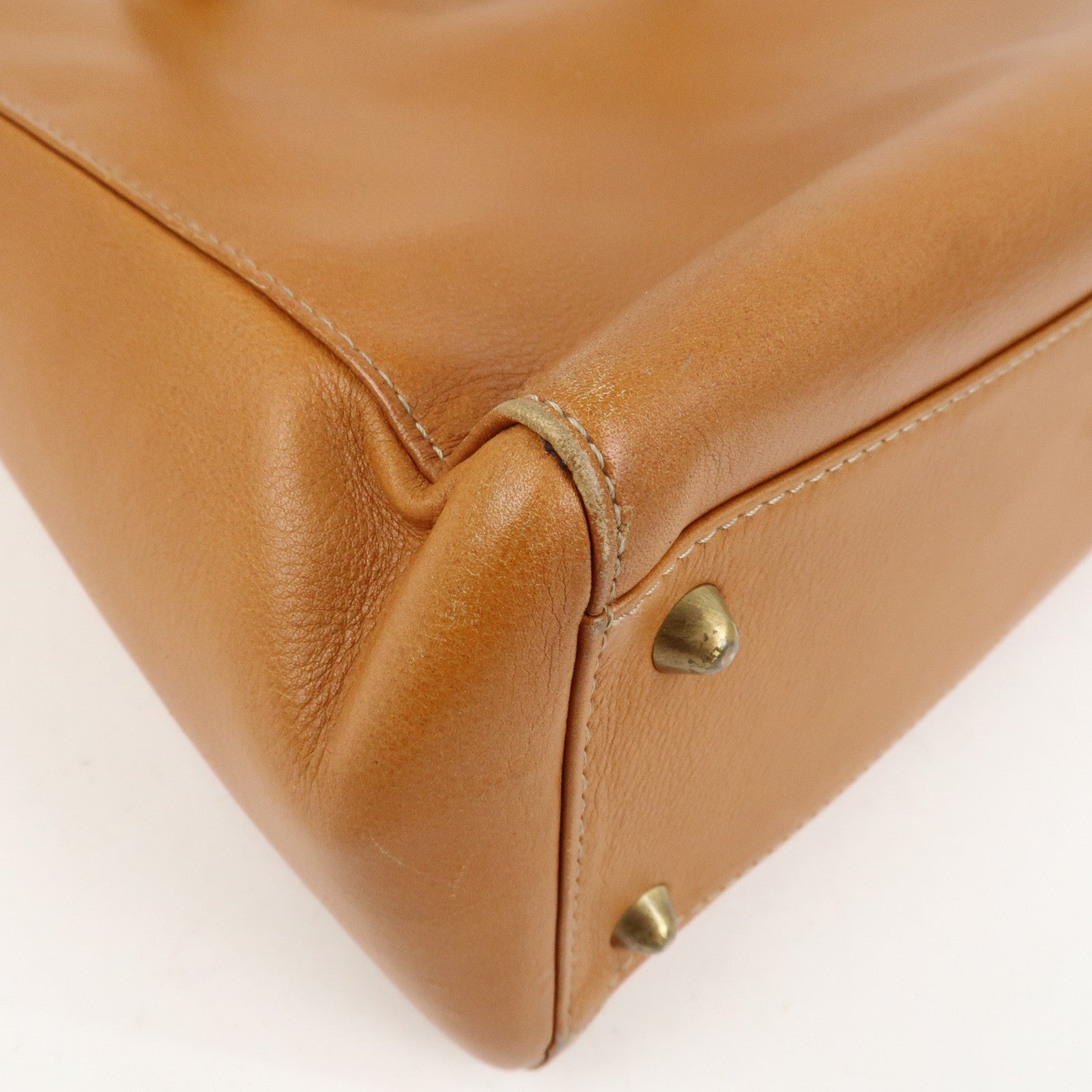 Christian Dior Lady Dior Leather Tote Bag Hand Bag Brown Gold