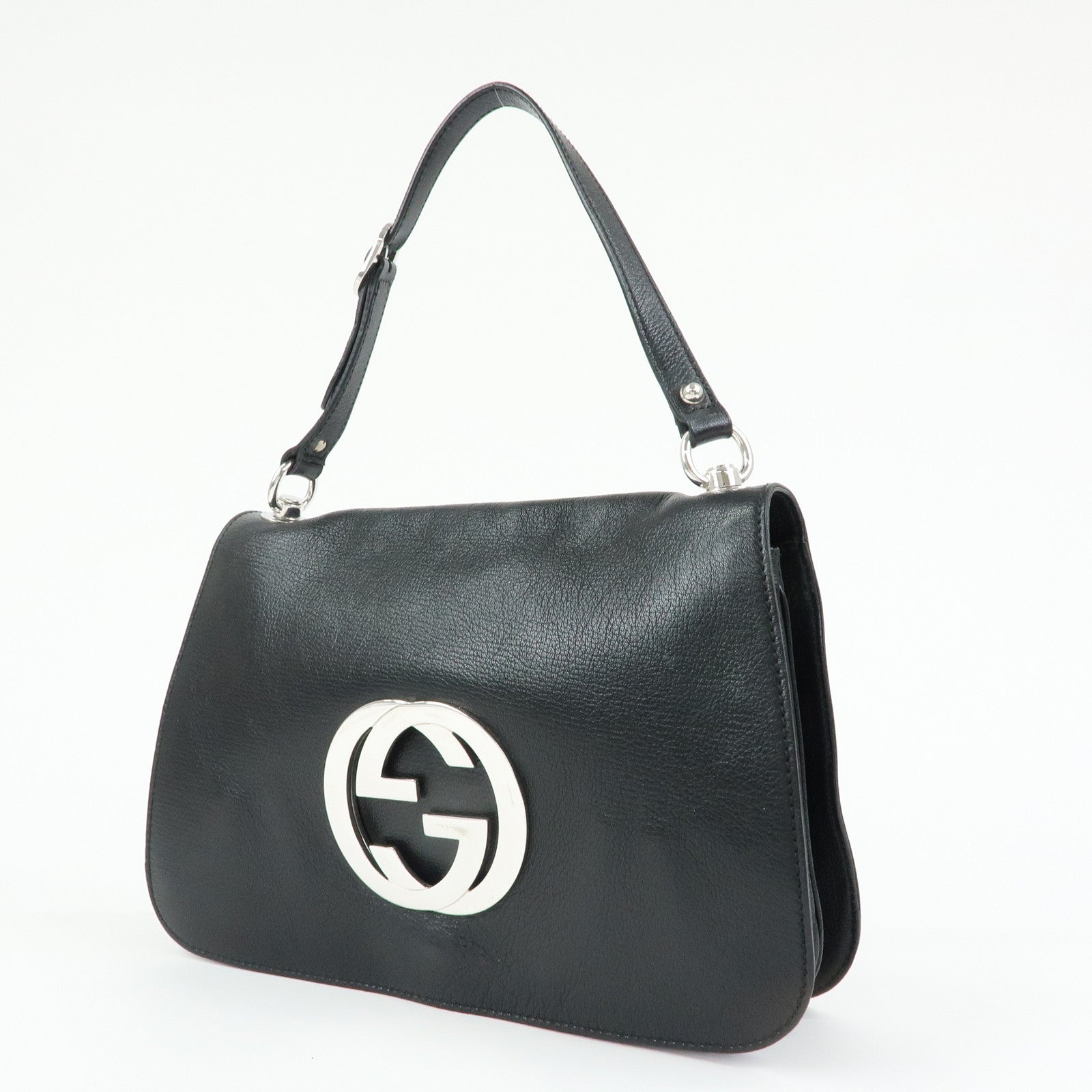 GUCCI Interlocking G Leather Shoulder Bag Hand Bag Black 115746