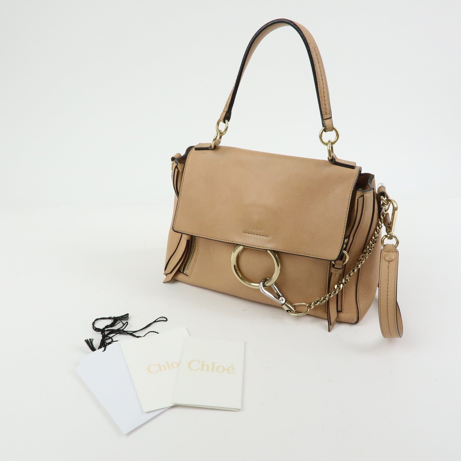 Chloe Leather 2Way Bag Shoulder Bag Hand Bag Beige Authentic Used F/S