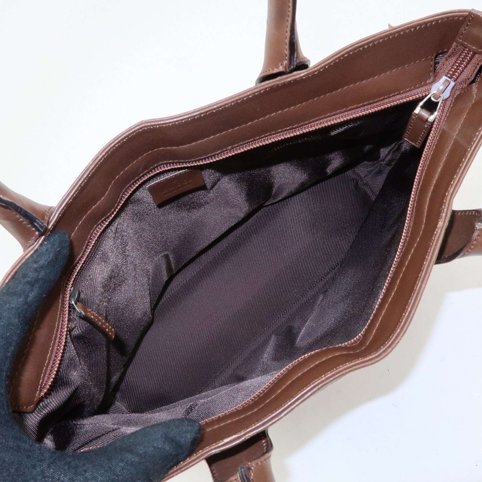 GUCCI GG Canvas Leather Tote Bag Hand Bag Beige Brown 002.1119