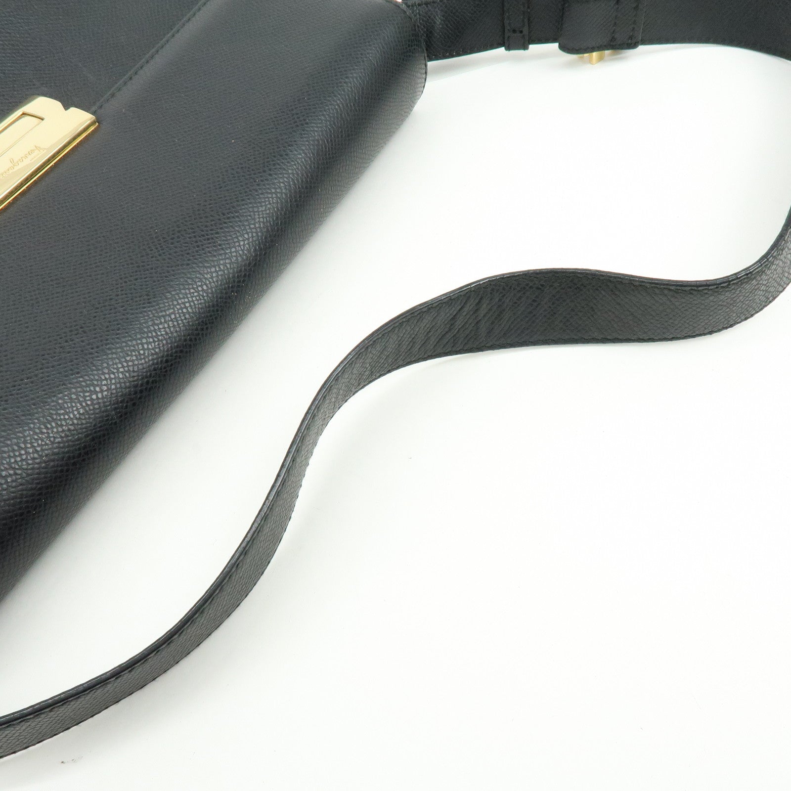 Ferragamo Leather Shoulder Bag Hand Bag Black