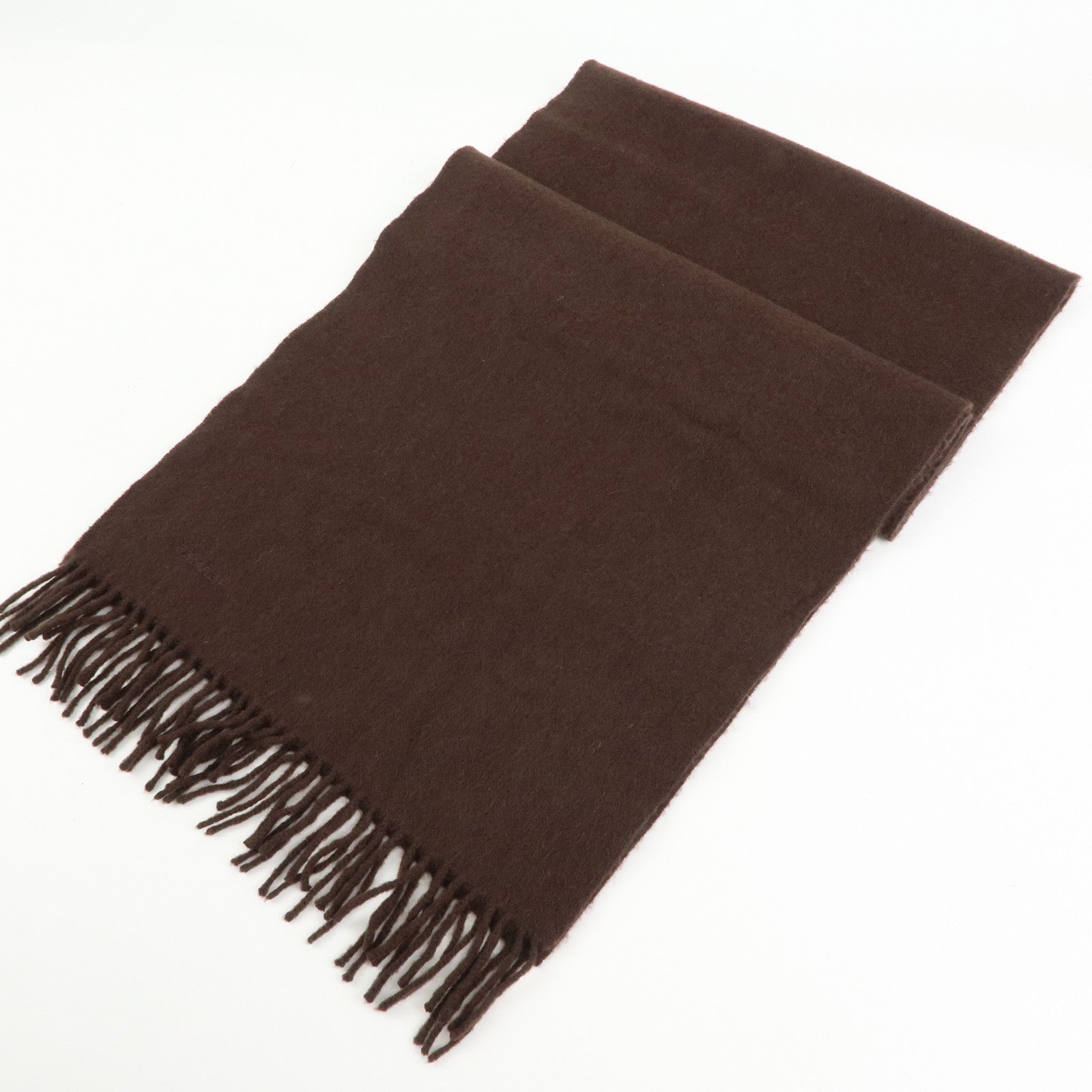 HERMES Logo Cashmere 100% Scarf Stole Fringe Dark Brown