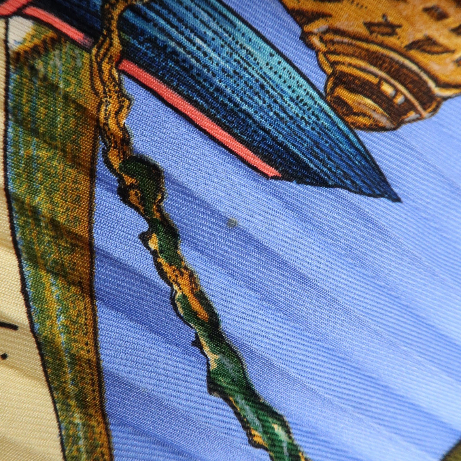 HERMES Carre Silk 100% Pleats Scarf Jardin Creole Blue Green Navy Used