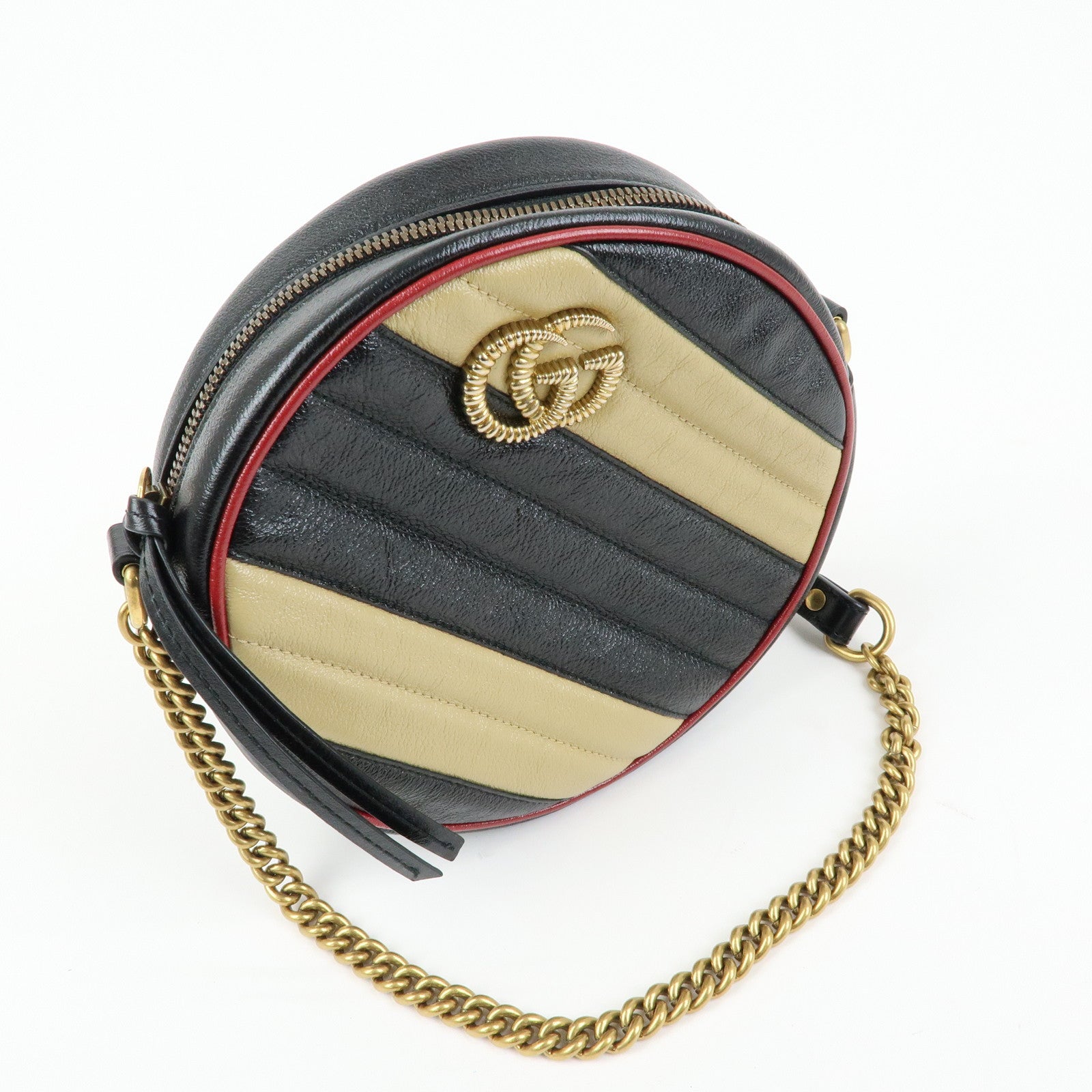 GUCCI GG Marmont Leather Chain Shoulder Bag Black Beige 550154