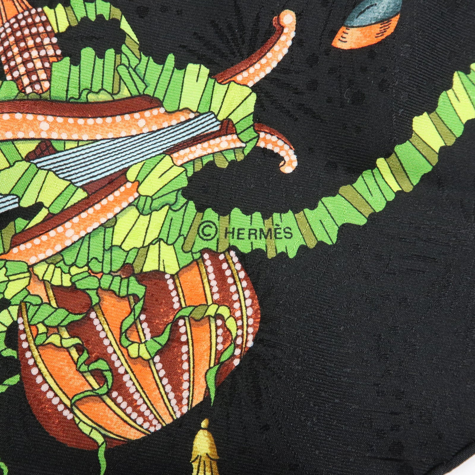HERMES Carre 90 Silk 100% Scarf LES FETES DU ROI SOLEIL Black