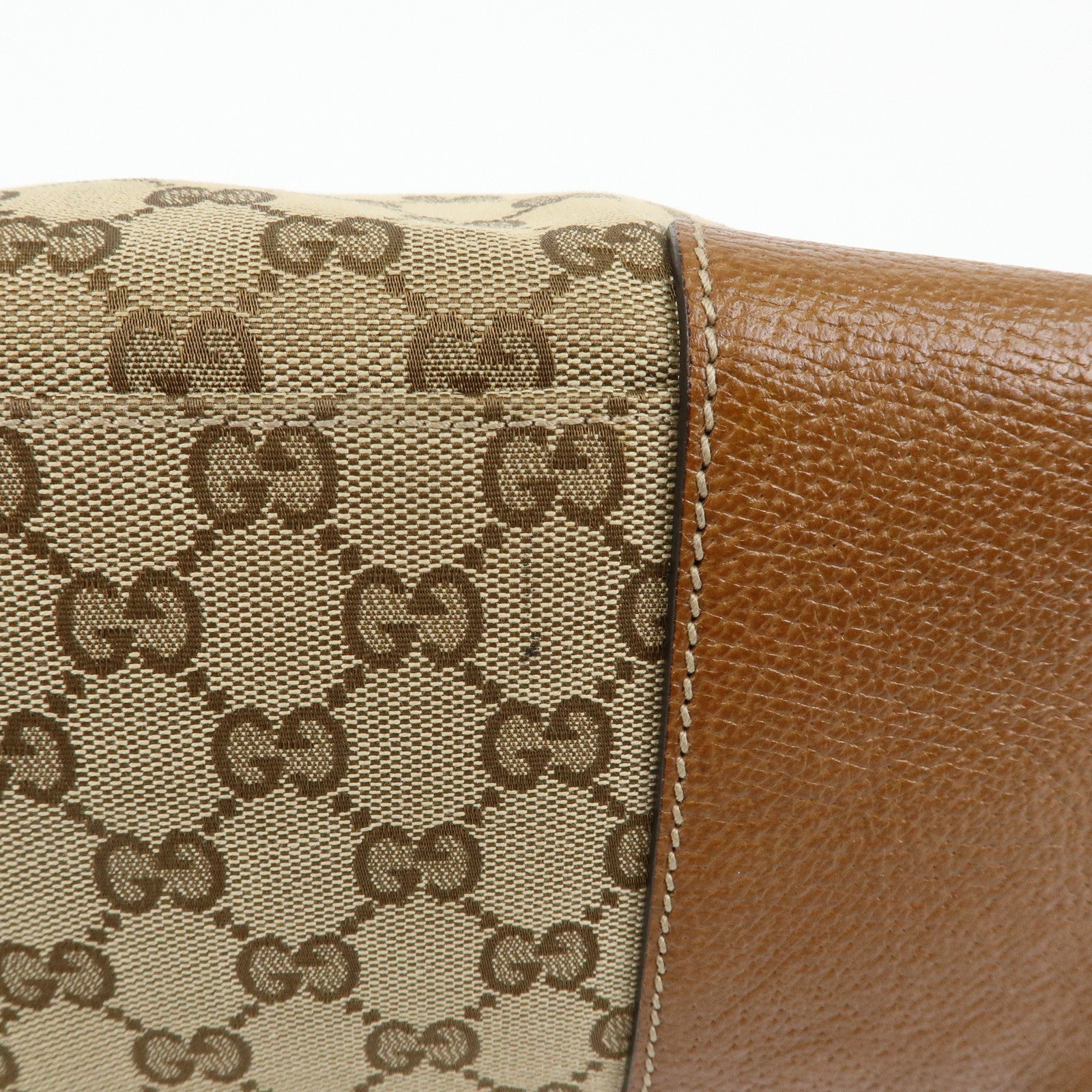 GUCCI Interlocking G GG Canvas Leather Hand Bag Beige Brown 353120