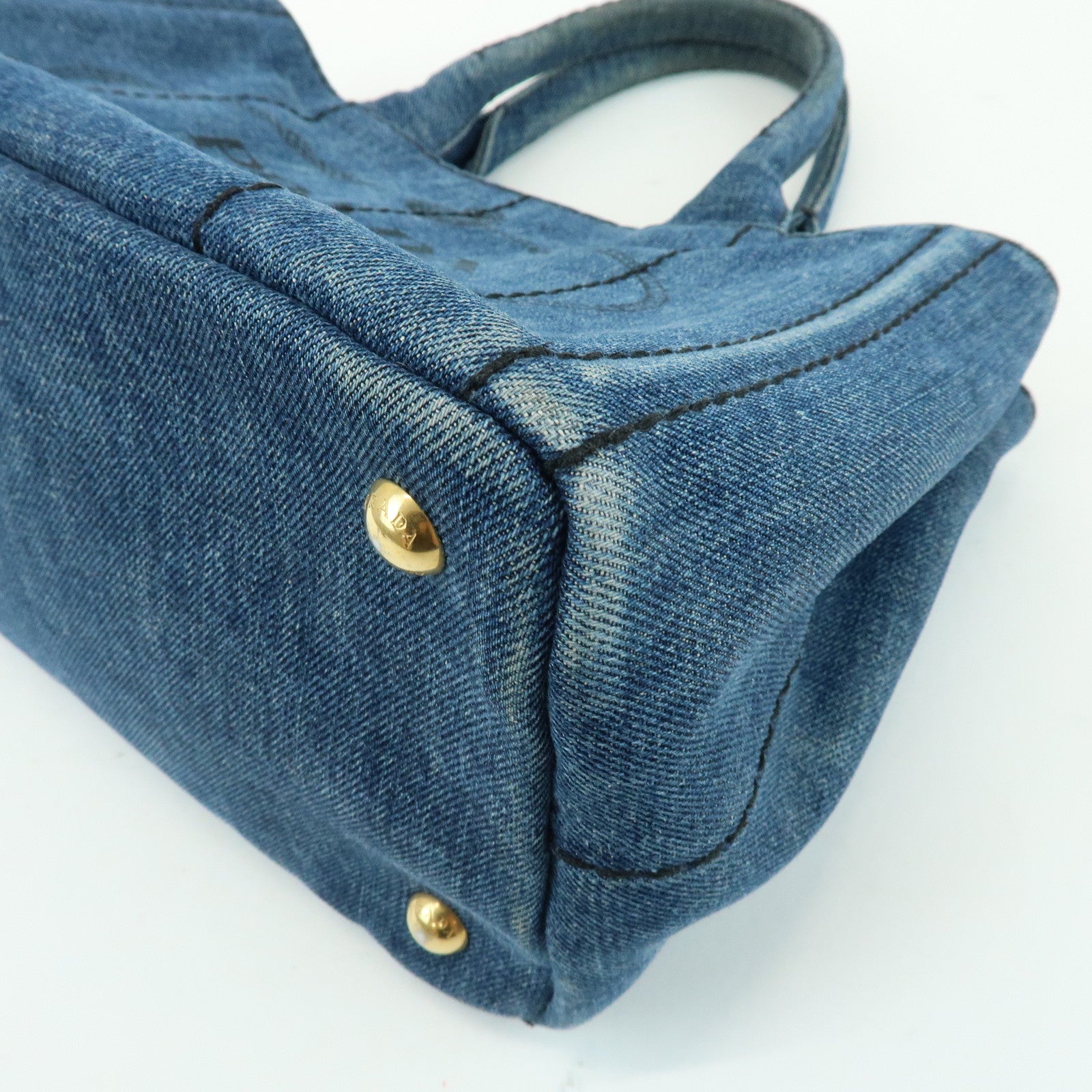 PRADA Triangle Logo Canapa Mini Denim 2Way Bag Hand Bag Blue 1BG439