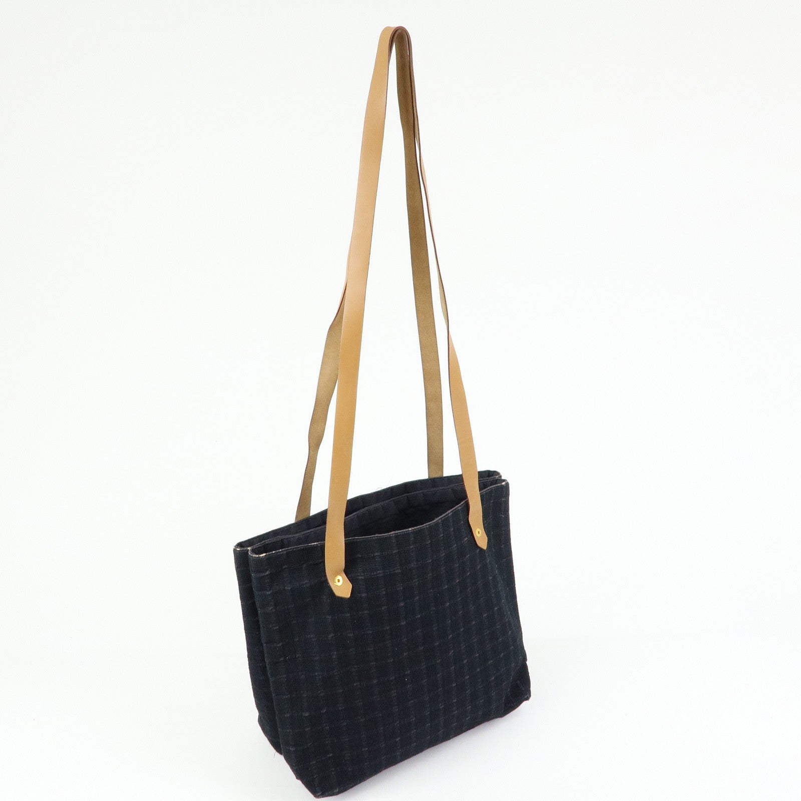 HERMES Amedaba Cabas de Poche Cotton Canvas Leather Tote Bag Black