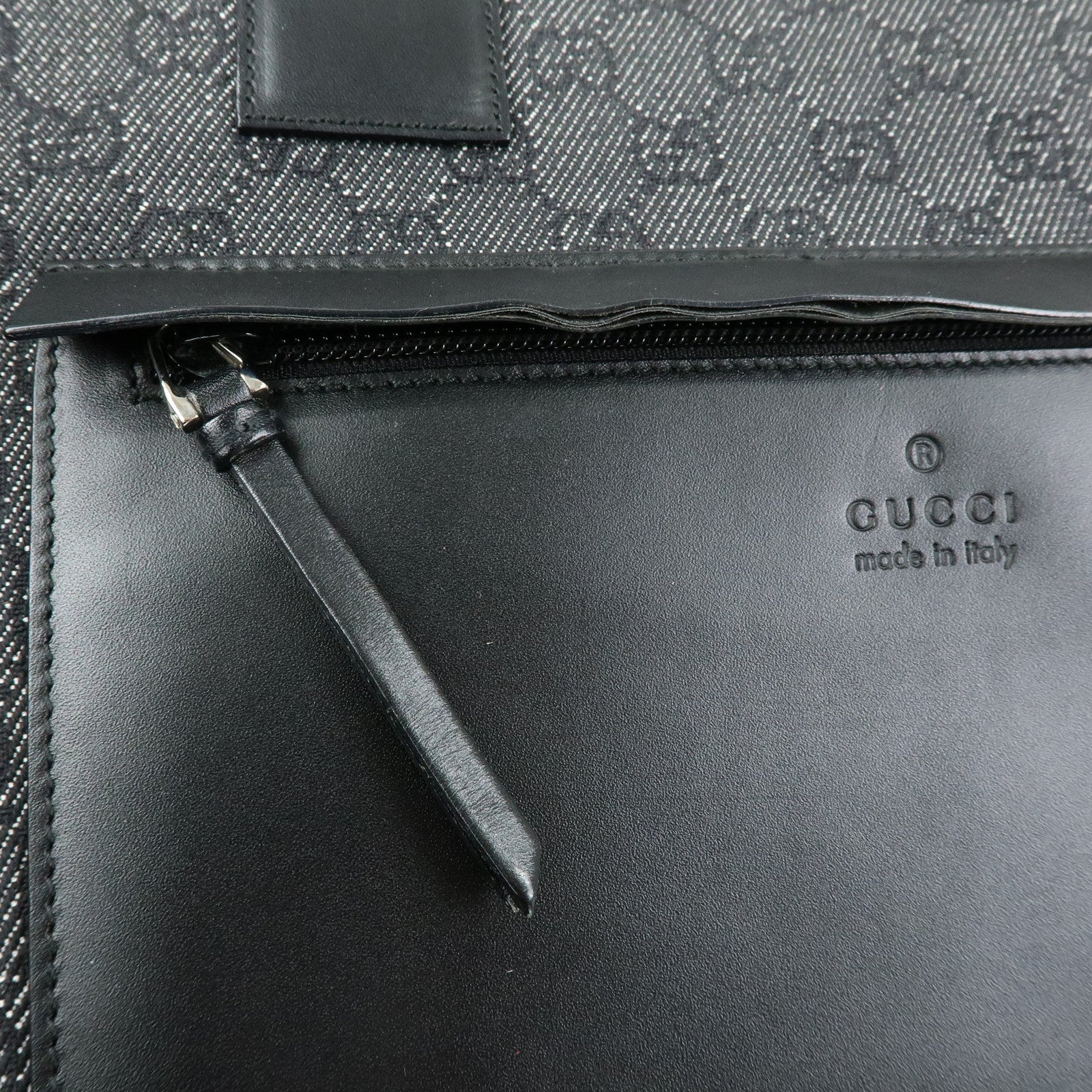 GUCCI GG Denim Leather Tote Bag Shoulder Bag Black 34339