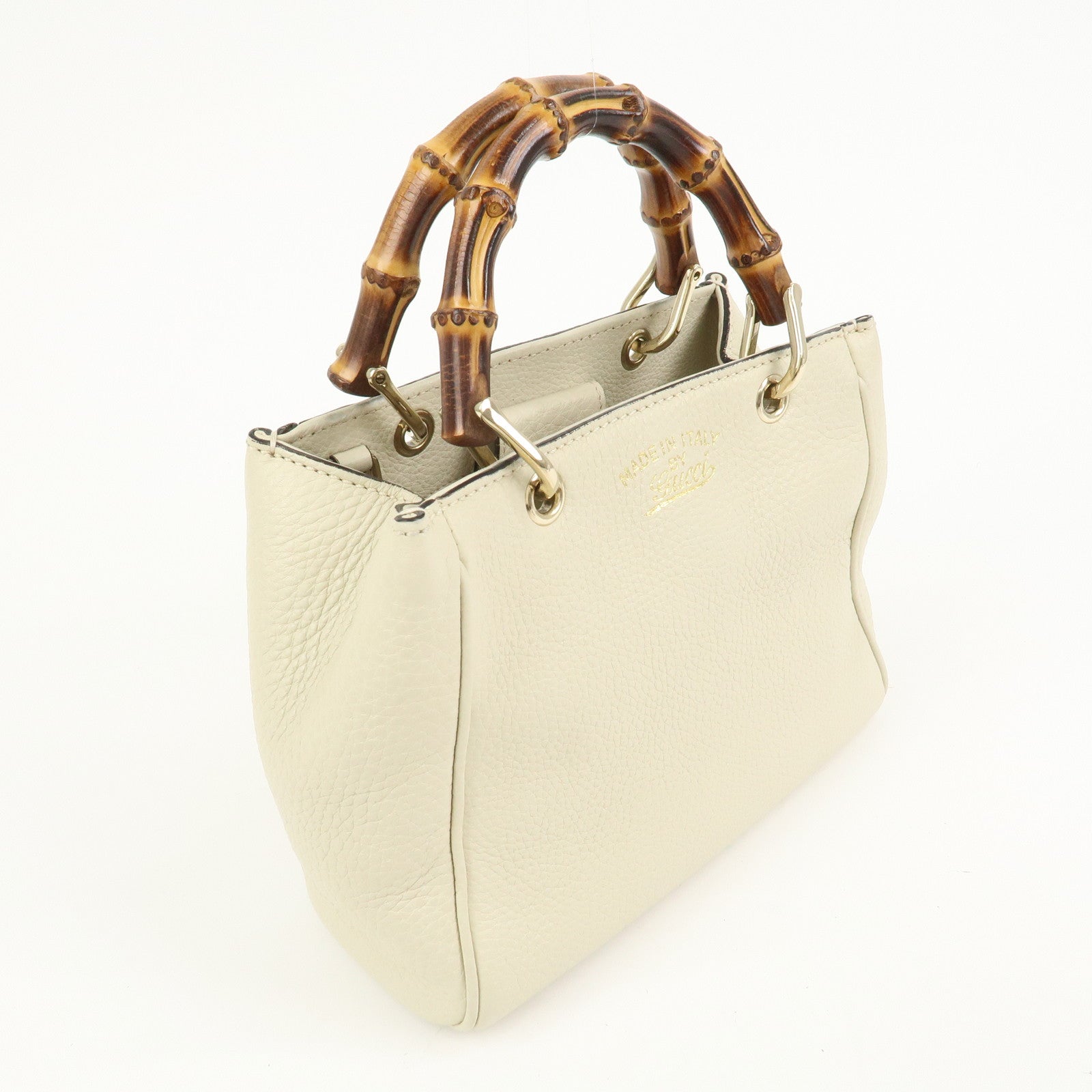 GUCCI Bamboo Leather Mini Shopper 2Way Bag Hand Bag Ivory 368823