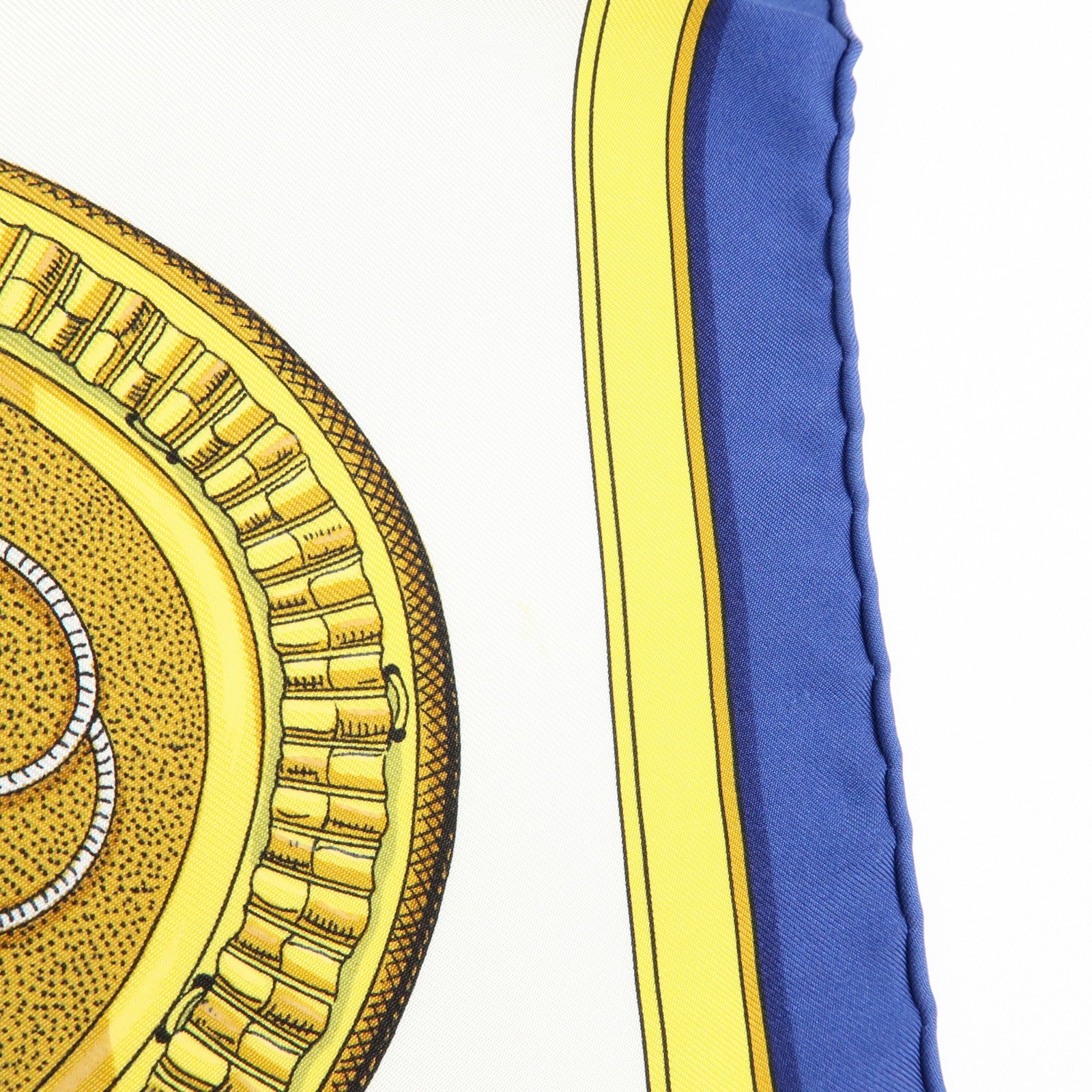 HERMES Carre 90 Silk 100% Scarf GRAND APPARAT White Yellow Navy