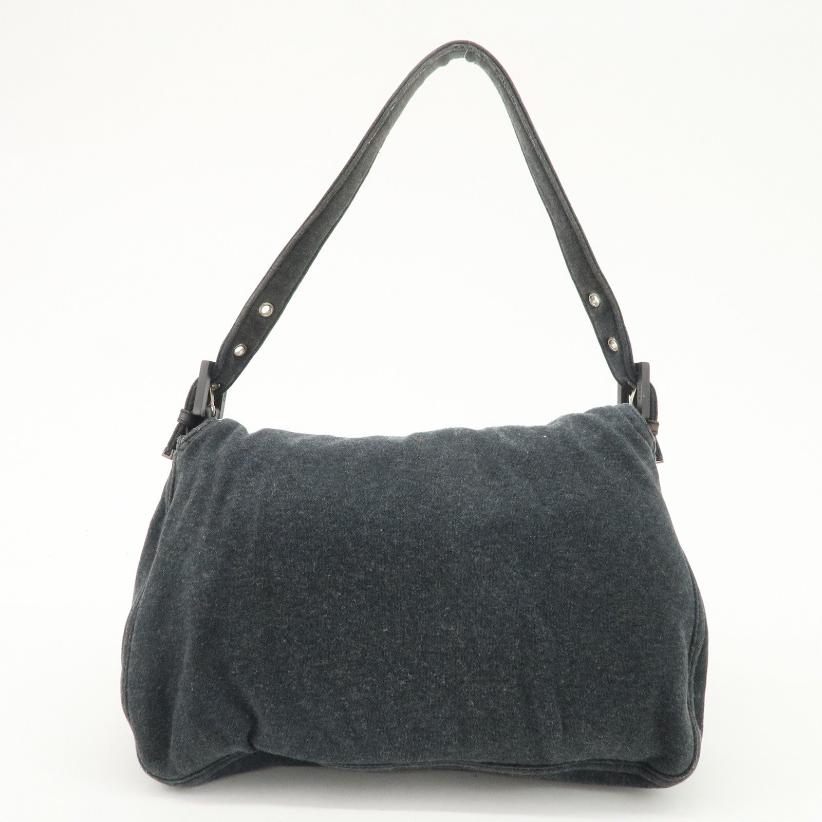 FENDI Mamma Baguette Zucca Cotton Shoulder Bag Gray 26325 Used