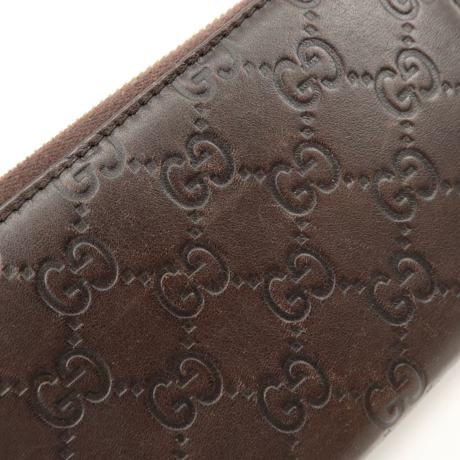GUCCI Guccissima Leather Round Zippy Long Wallet Dark Brown 112724