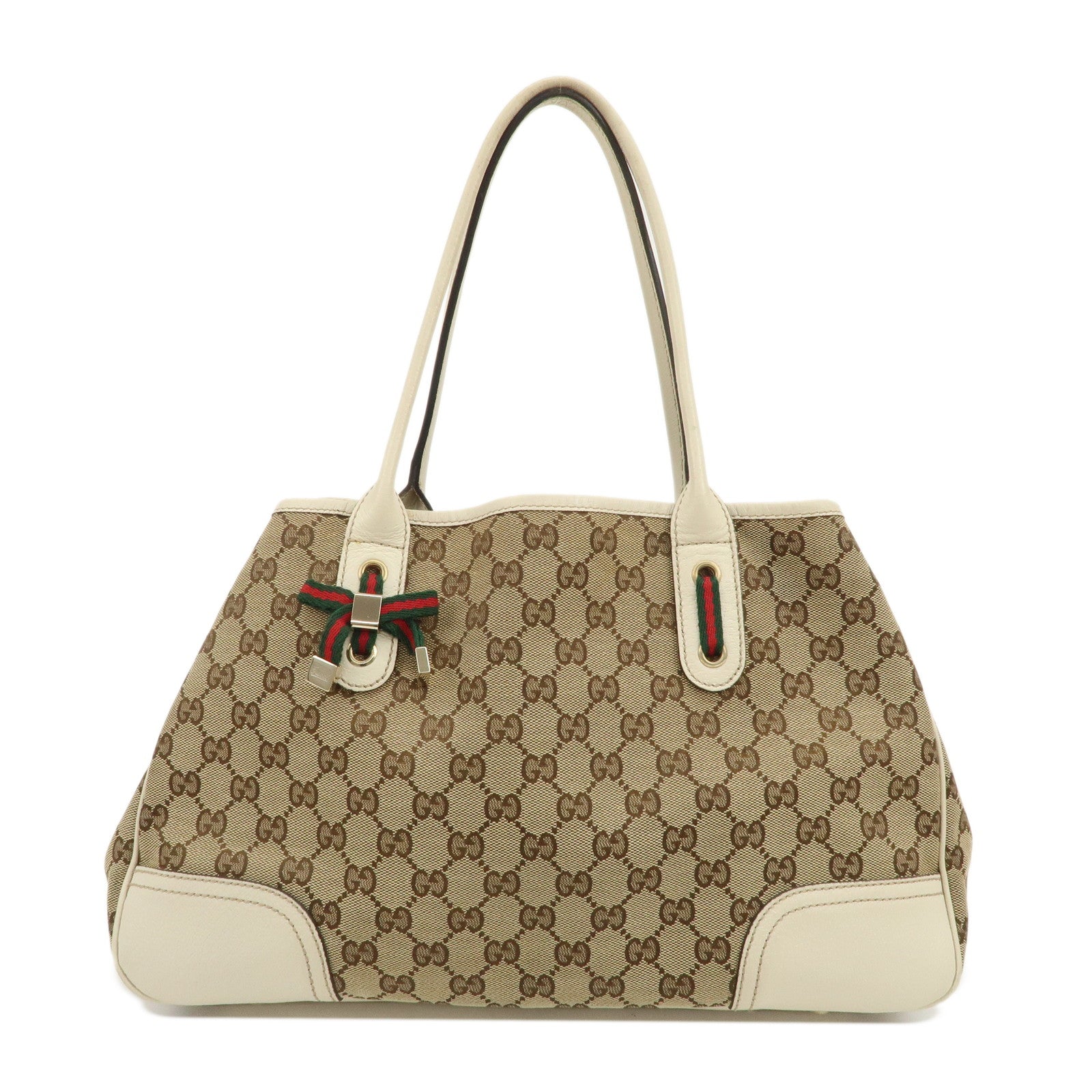 GUCCI Princy Sherry GG Canvas Leather Tote Bag Brown Ivory 163805