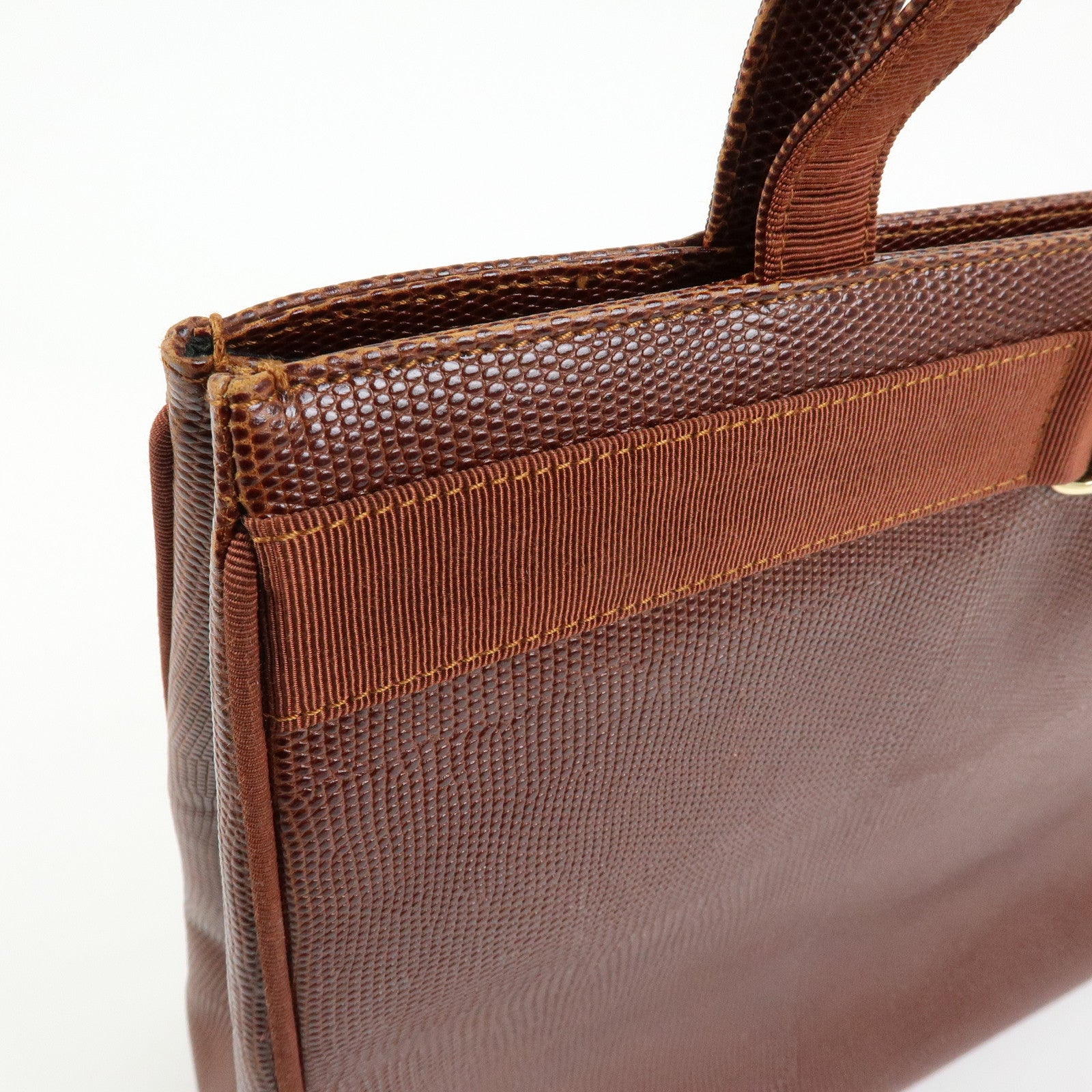 Ferragamo Vara Embossed Leather Tote Bag Shoulder Bag Brown
