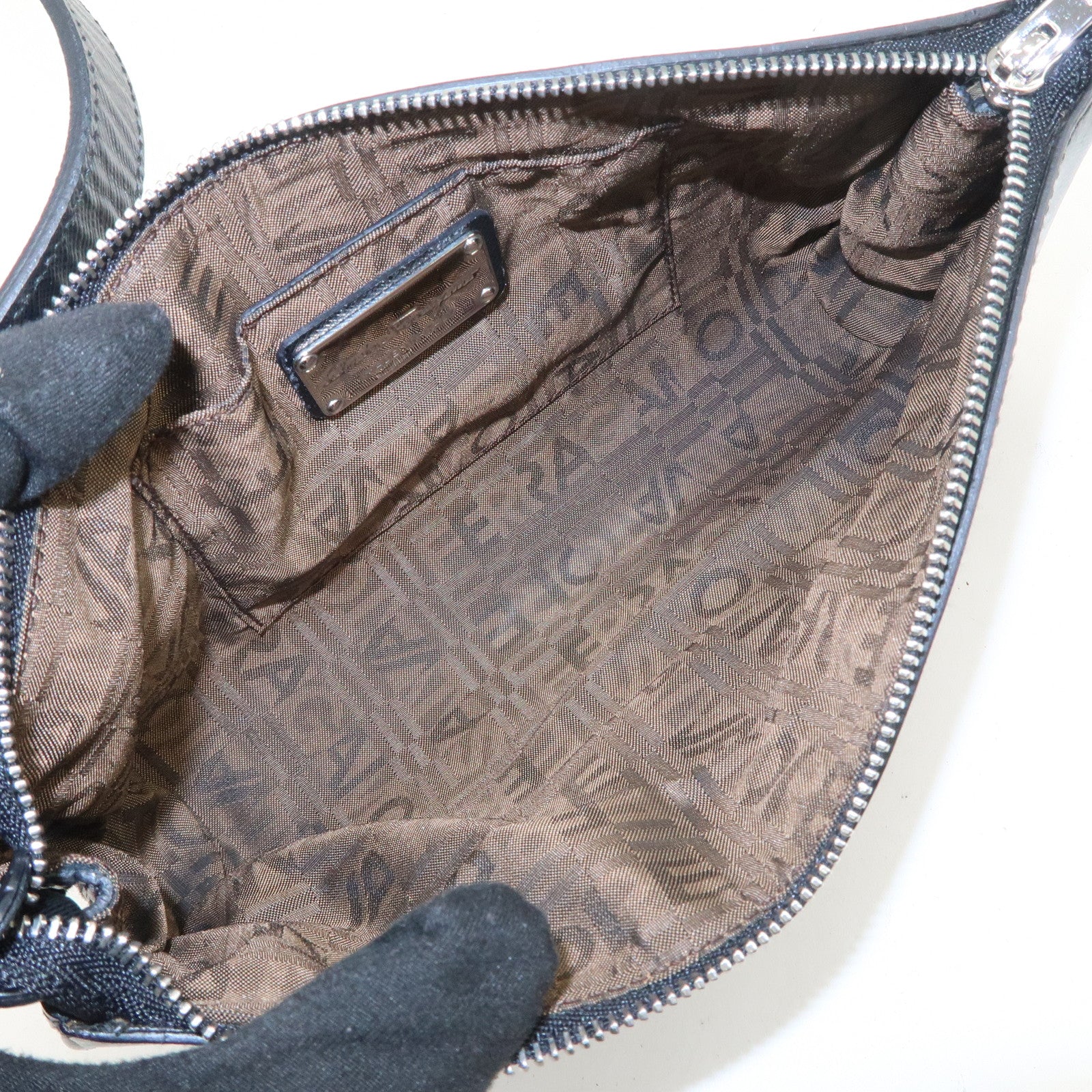 Ferragamo Gancini Leather Shoulder Bag Hand Bag Black