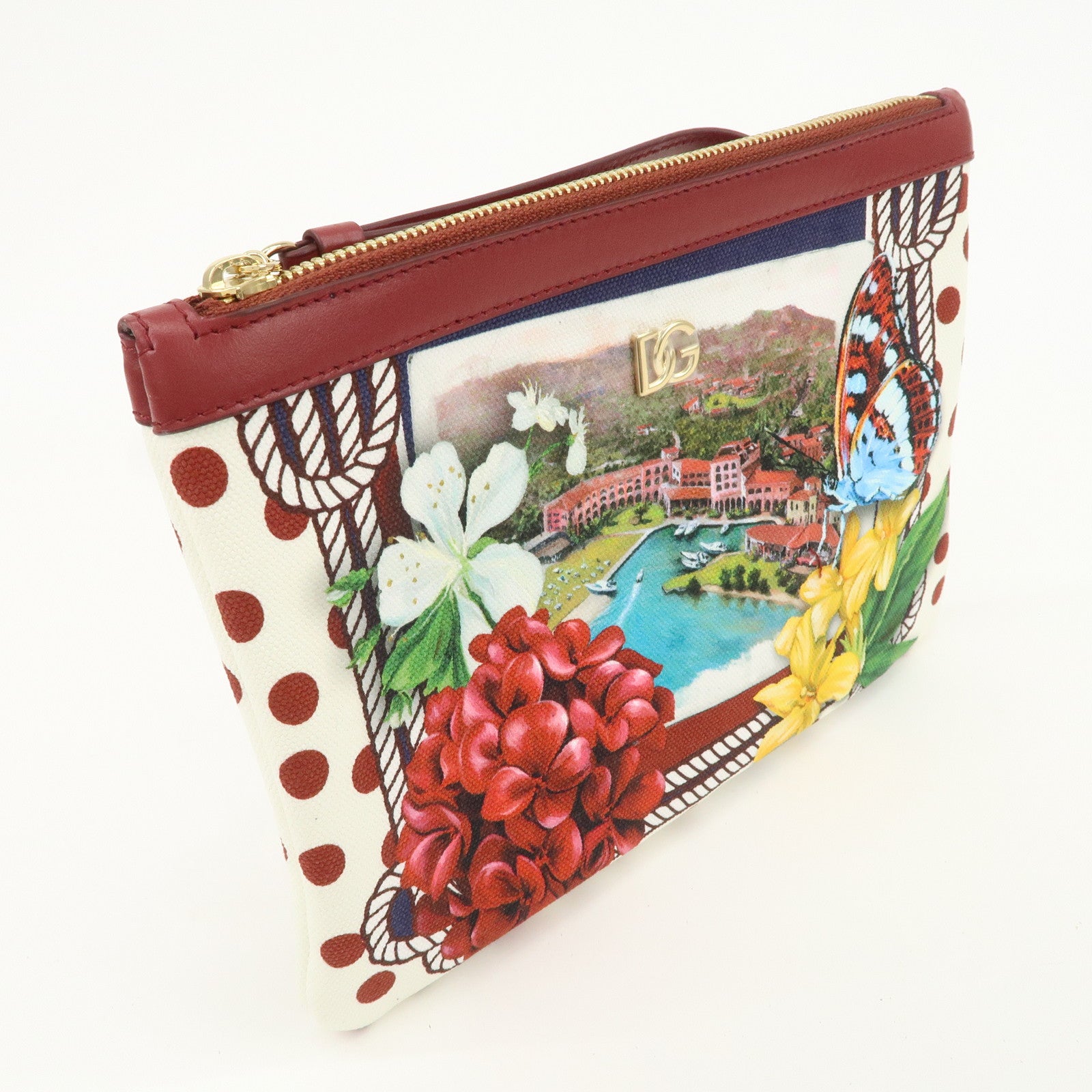 DOLCE&GABBANA Clutch Bag Flower Betterfly City Scape Bordeaux