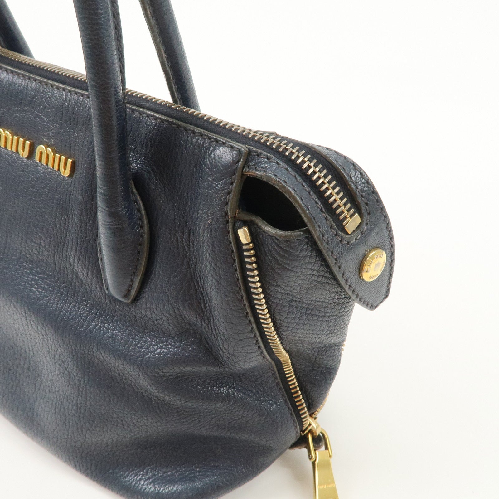 MIUMIU Matelasse Leather 2Way Bag Hand Bag Navy 5BA003