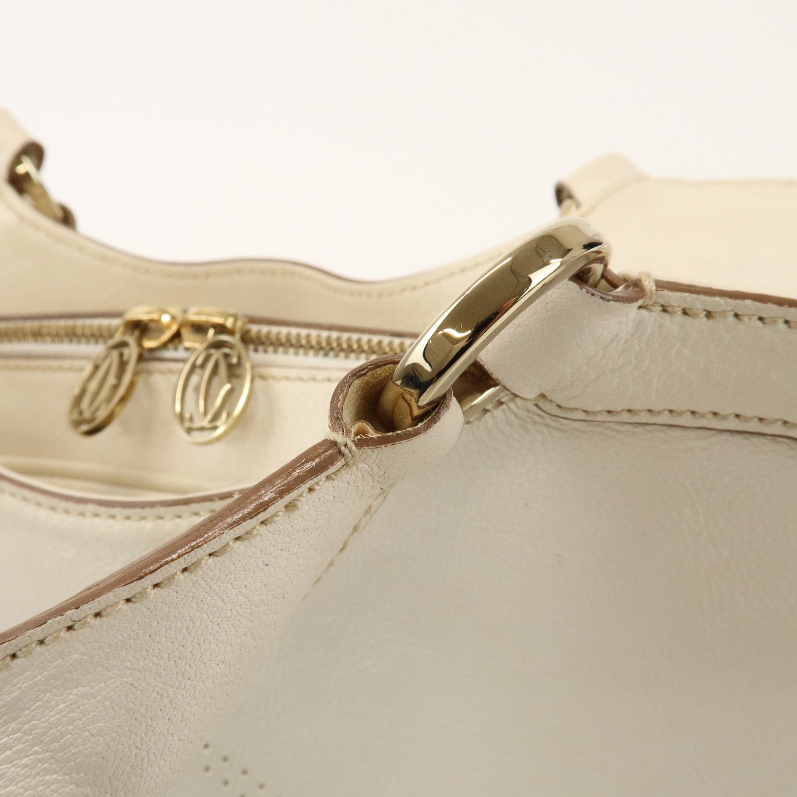 Cartier Must Line Marcello Leather 2Way Hand Bag Tote Bag White