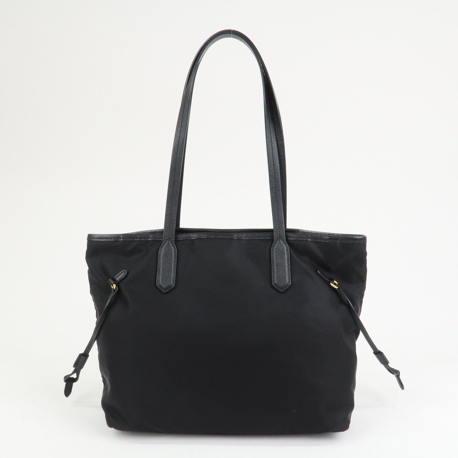 PRADA Logo Nylon Saffiano Leather Tote Bag Shoulder Bag Black