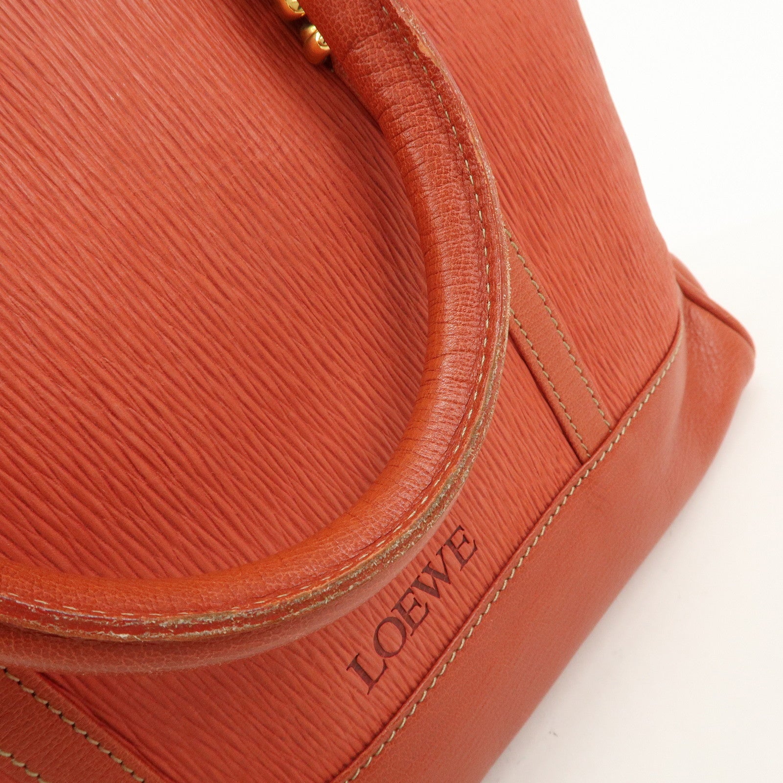 LOEWE Velazquez Leather Hand Bag Boston Bag Orange